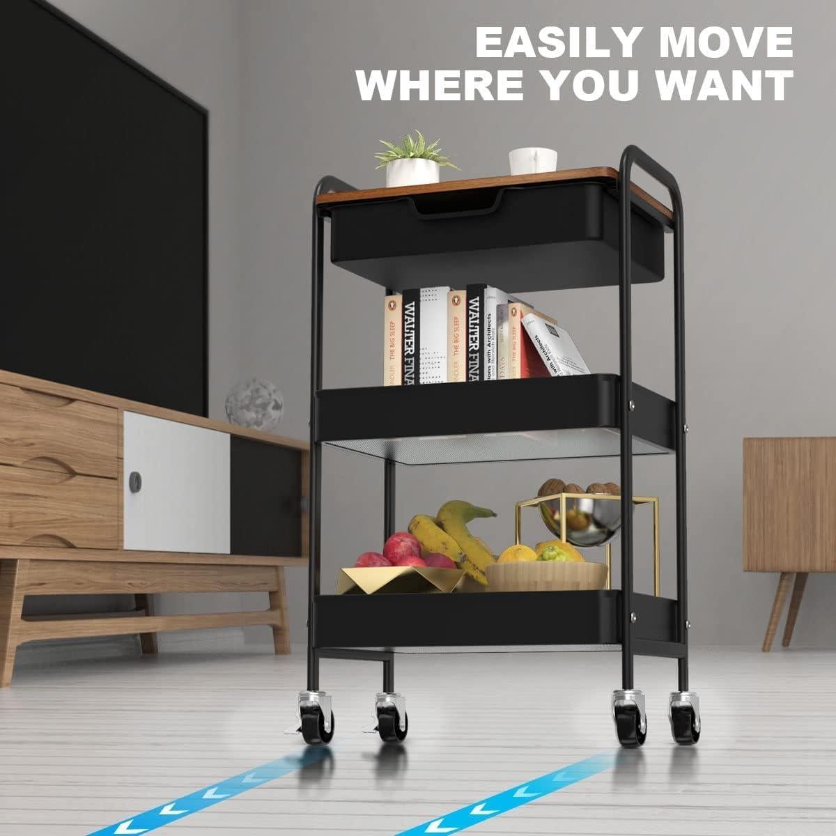 Carro Rodante de 3 Niveles Aratan con Cajón y Ruedas