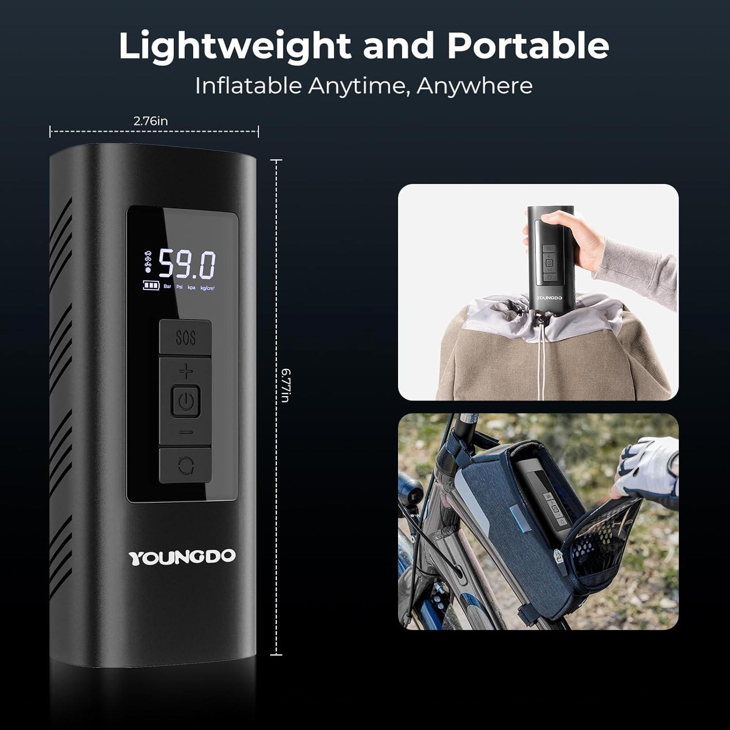 Compresor de Aire Portátil YOUNGDO 150 PSI 6000mAh Negro