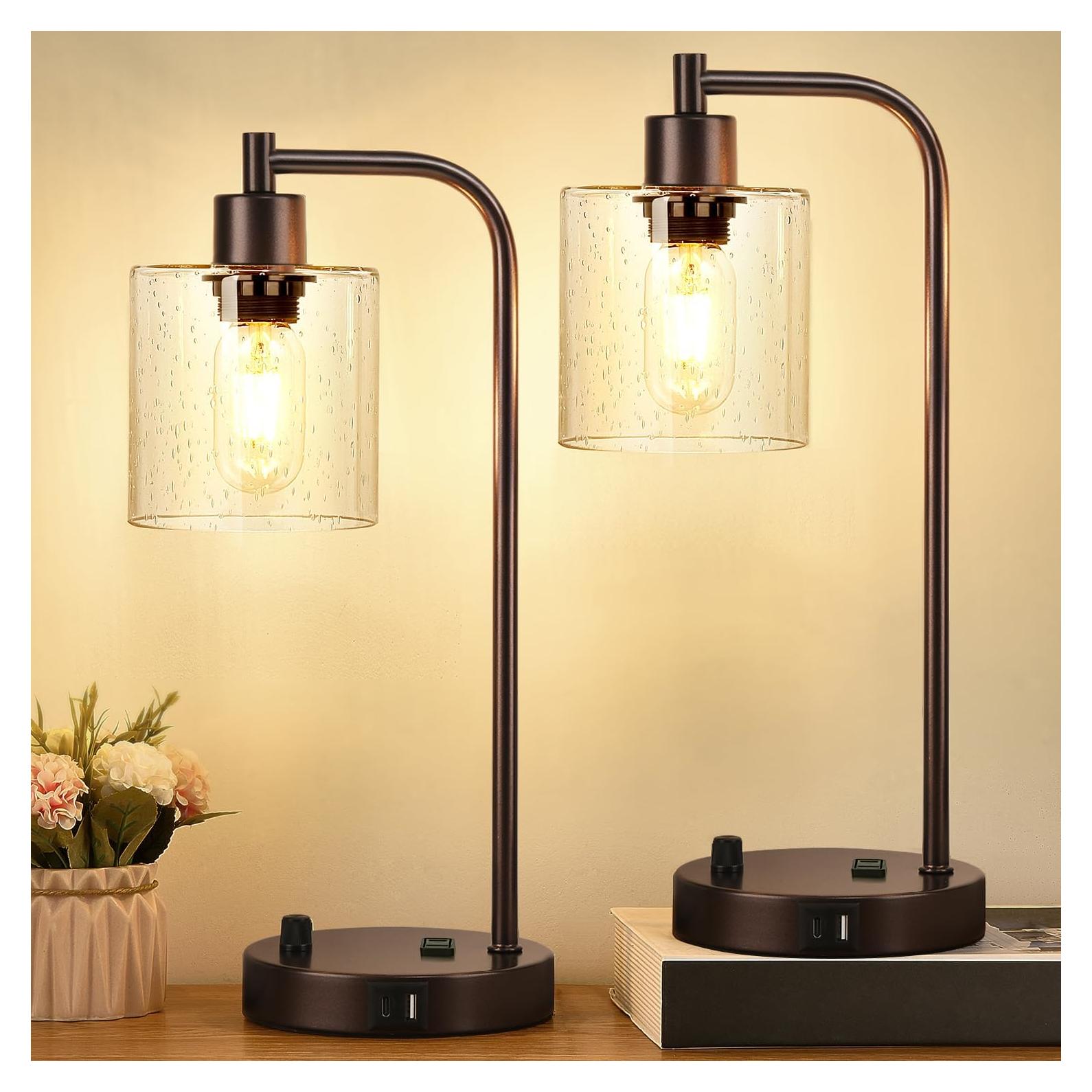Juego de 2 Lámparas de Mesa Lynnoland con USB y Regulador