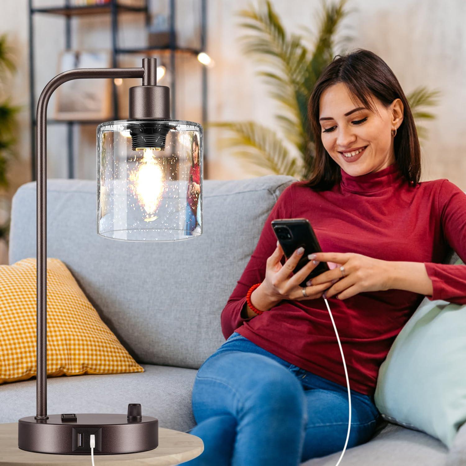 Juego de 2 Lámparas de Mesa Lynnoland con USB y Regulador