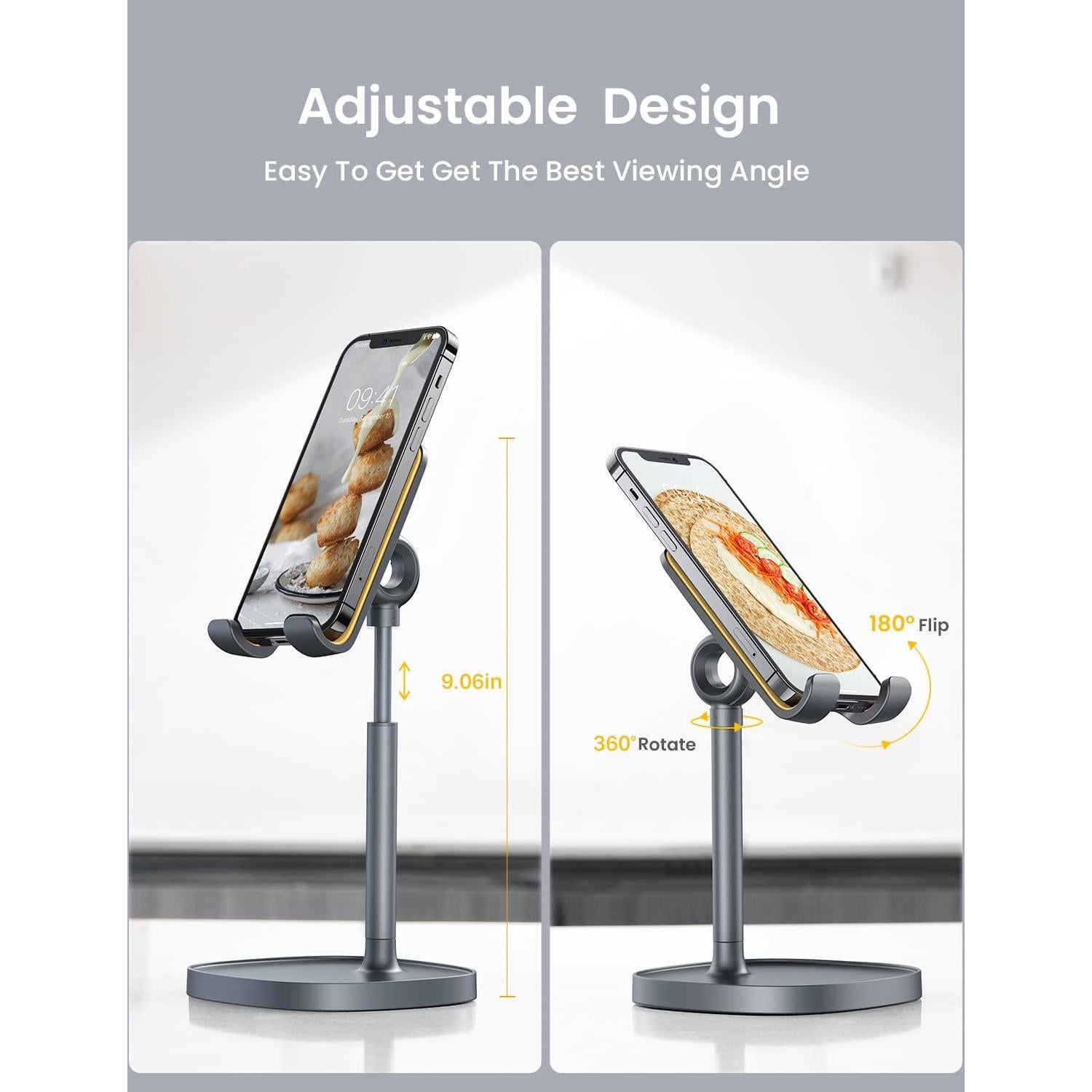 Soporte para Teléfono Móvil LISEN Ajustable de Aluminio Gris