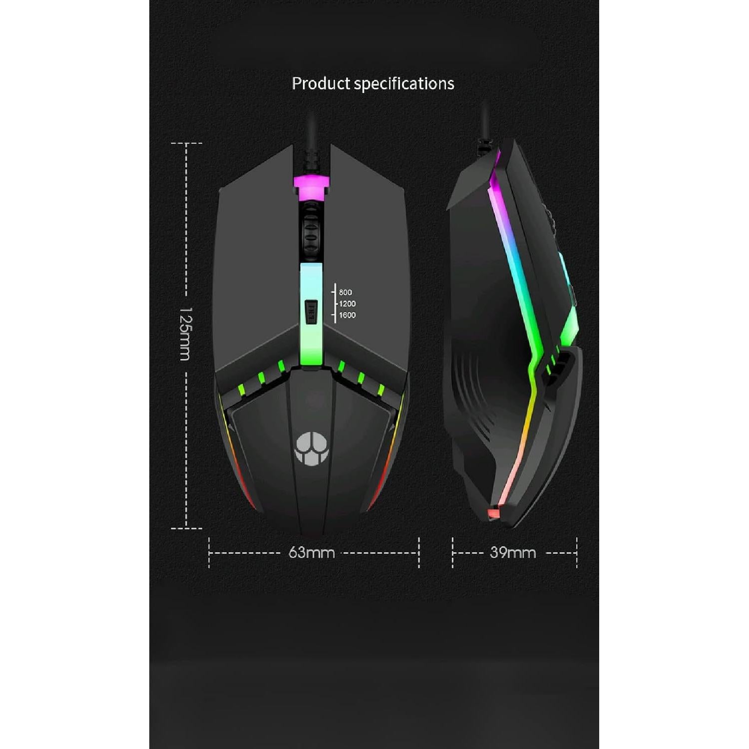 Ratón Gaming con Cable Guiheng RGB 800-1600 DPI Ergonómico