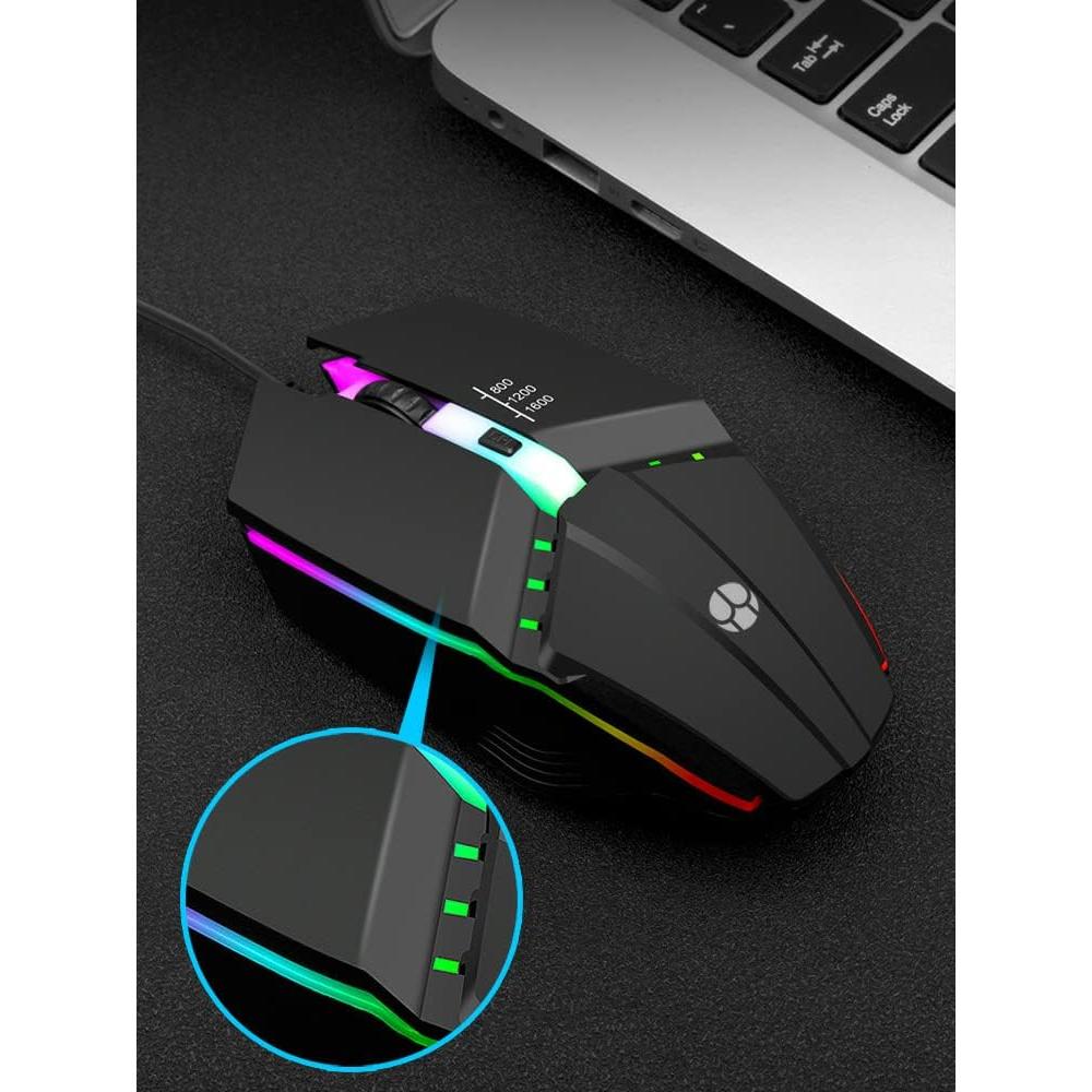 Ratón Gaming con Cable Guiheng RGB 800-1600 DPI Ergonómico