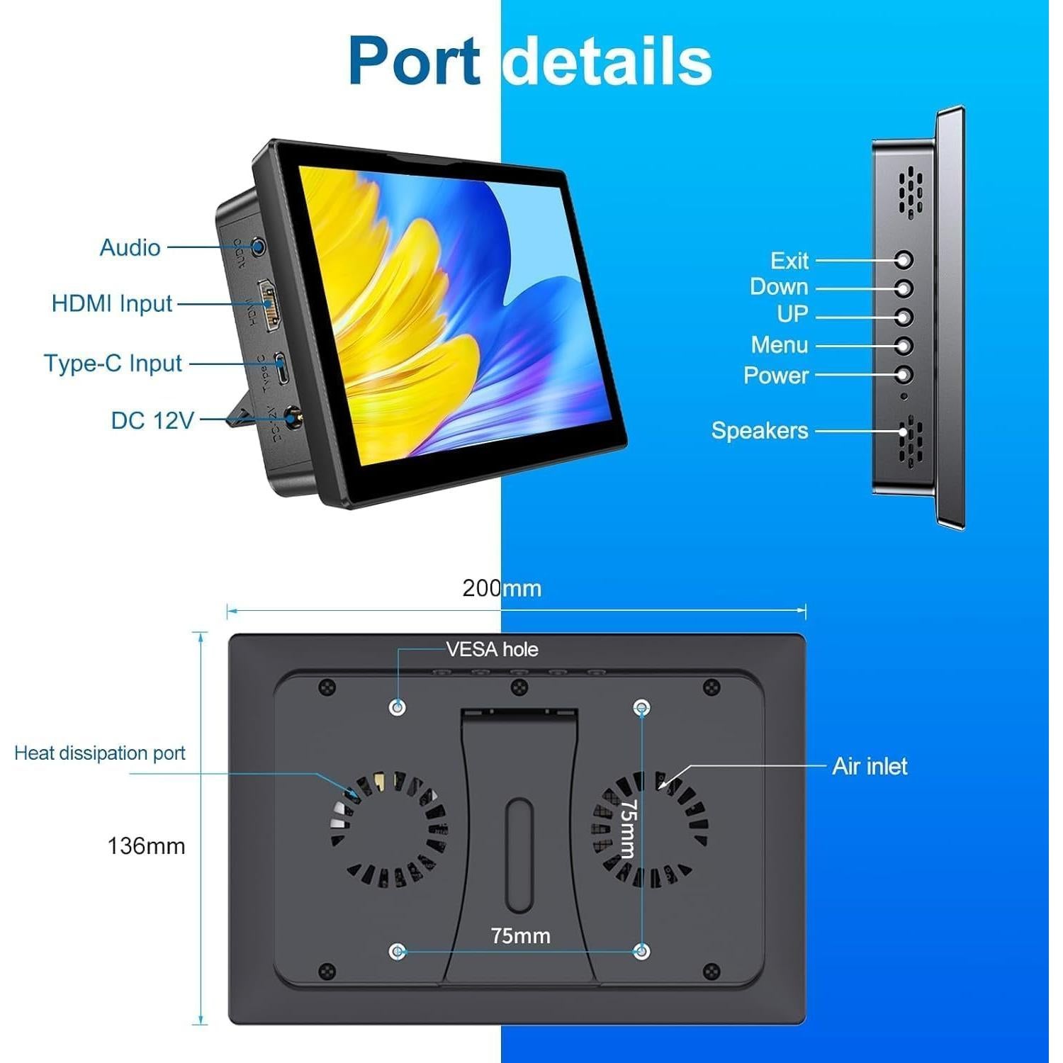 Monitor Táctil 8" Gallagher 1280x800 HDMI Portátil