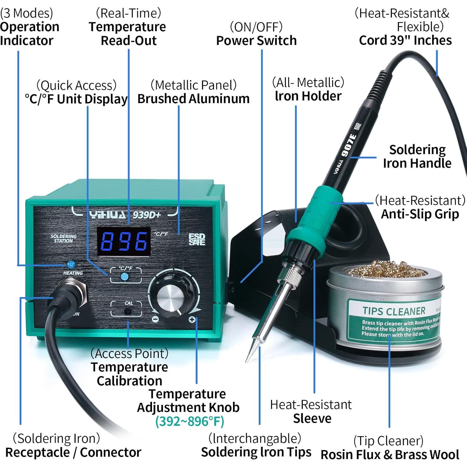 Estación de Soldadura Digital YIHUA 939D+ 75W Verde ESD