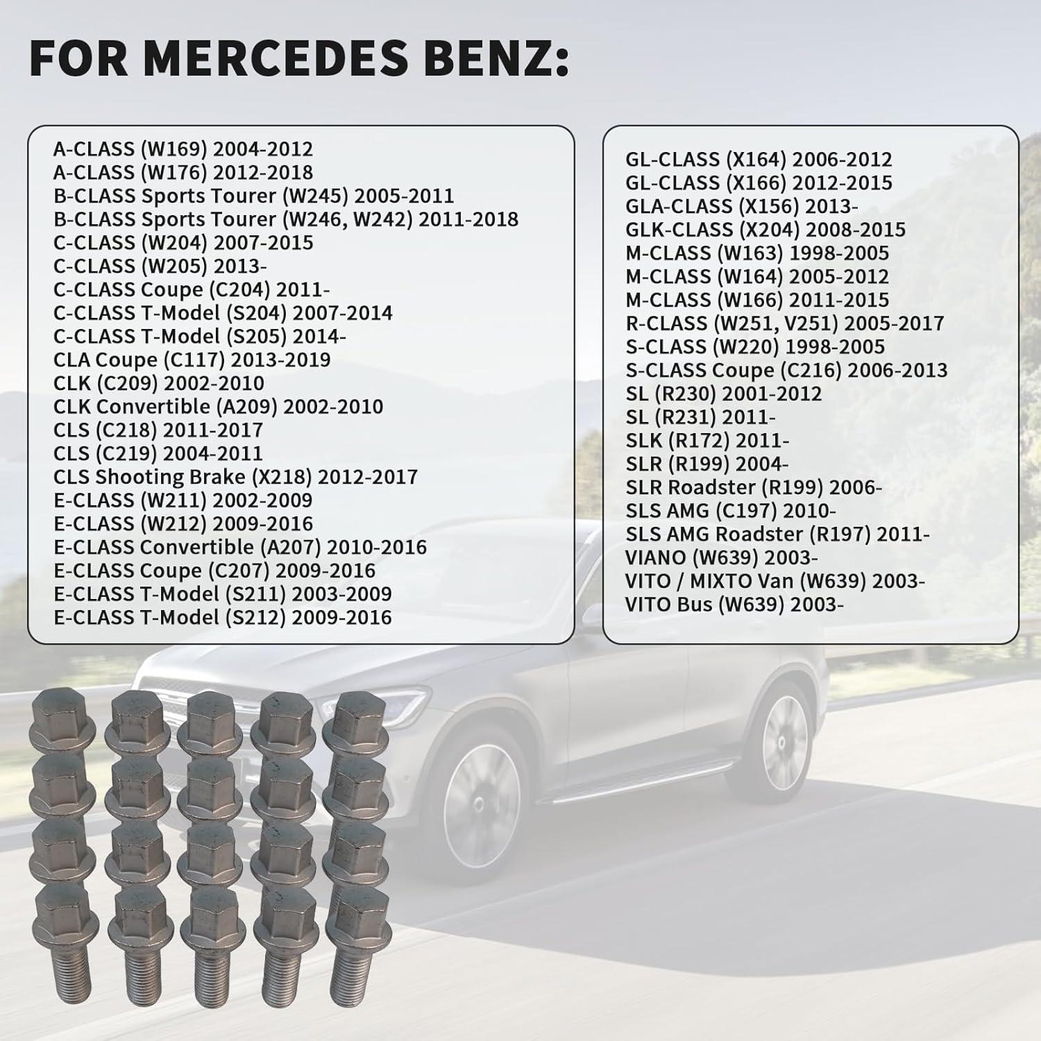 20PCS Tuercas y Pernos Rueda Bomunik M14x1.5mm para Mercedes
