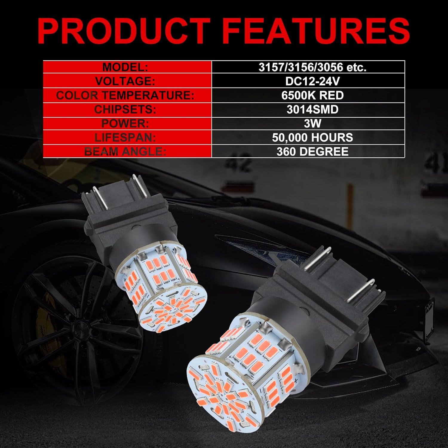 4 Bombillas LED 3157 iFunyLED Rojo Brillante 12V-24V