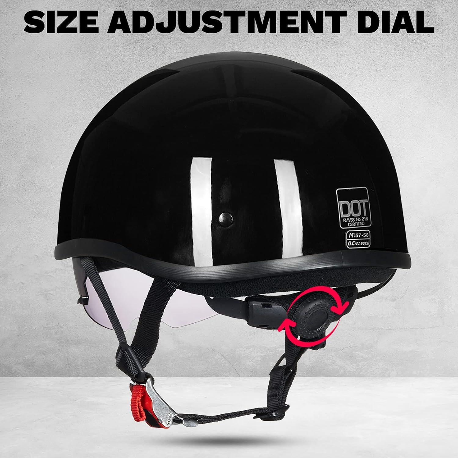 ILM Motorcycle Half Helmet with Sunshield Quick Release Strap Half Face Fit for Cruiser Scooter DOT Approved 883V (Gloss Black, Medium)