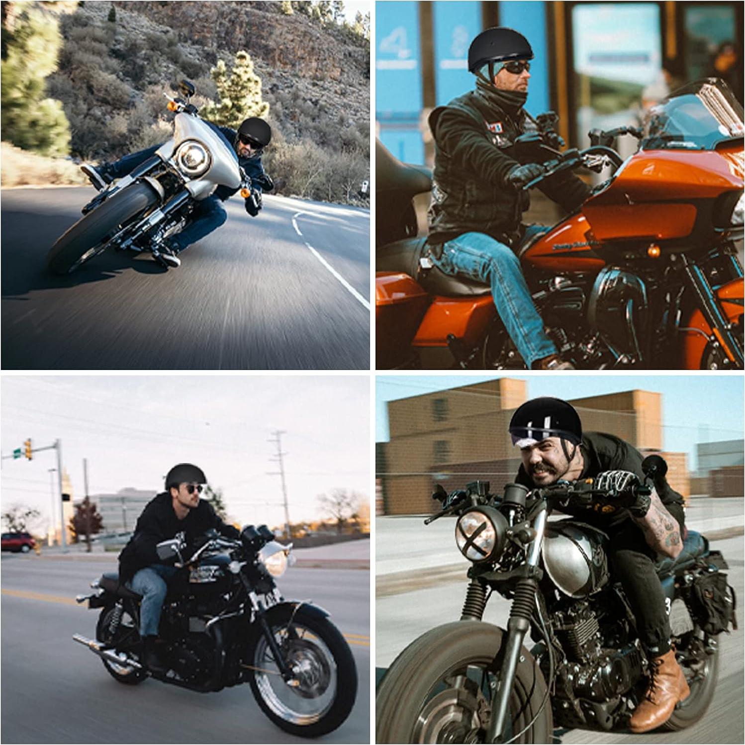 ILM Motorcycle Half Helmet with Sunshield Quick Release Strap Half Face Fit for Cruiser Scooter DOT Approved 883V (Gloss Black, Medium)