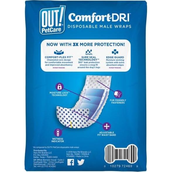 Pañales Desechables para Perros Machos OUT! XS/S 12 Unidades