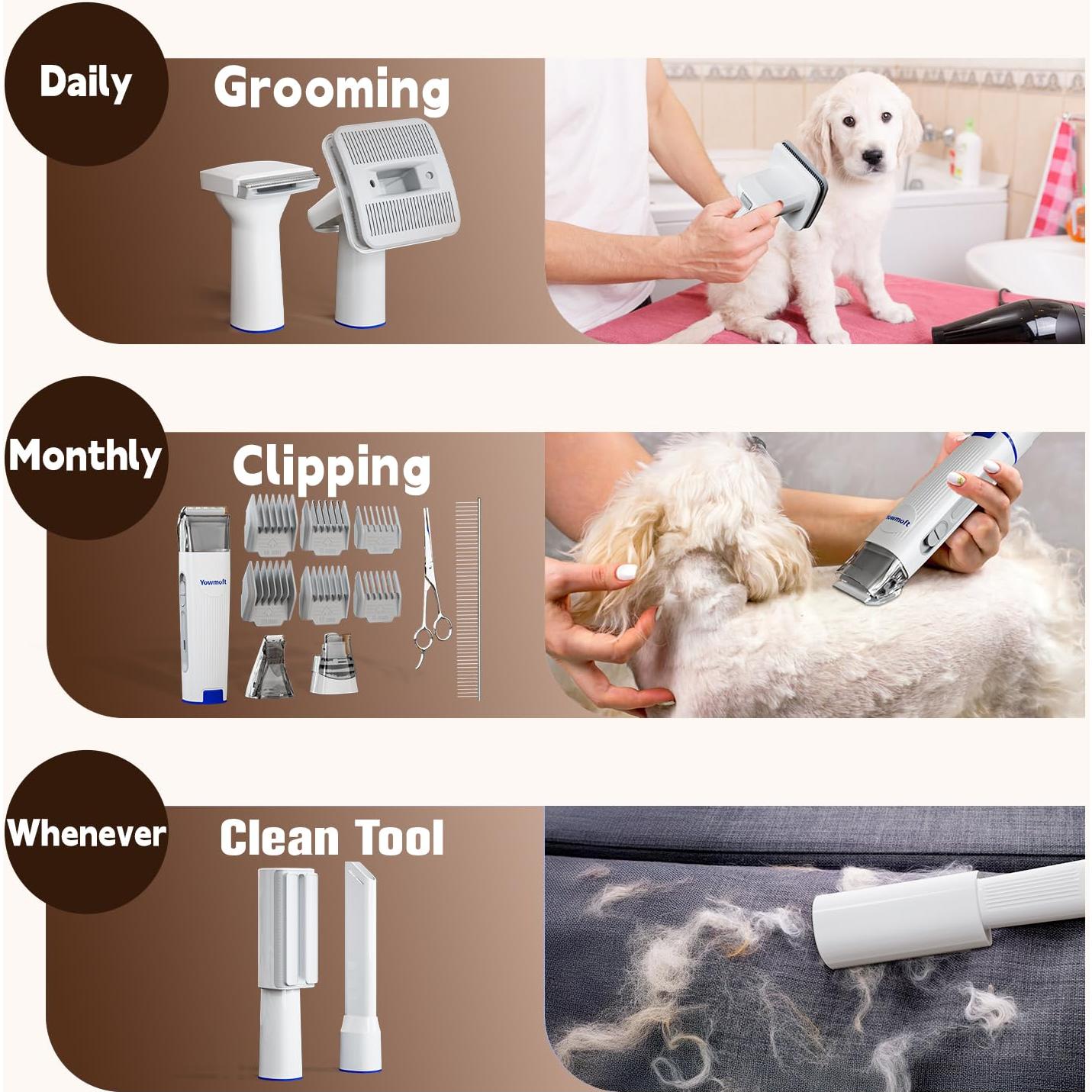 Dog Grooming Vacuum & Kit, 15 Pet Grooming Tools, Max 11 Kpa, 2 L Capacity, Pet Groomer for Dogs/Cats/Home