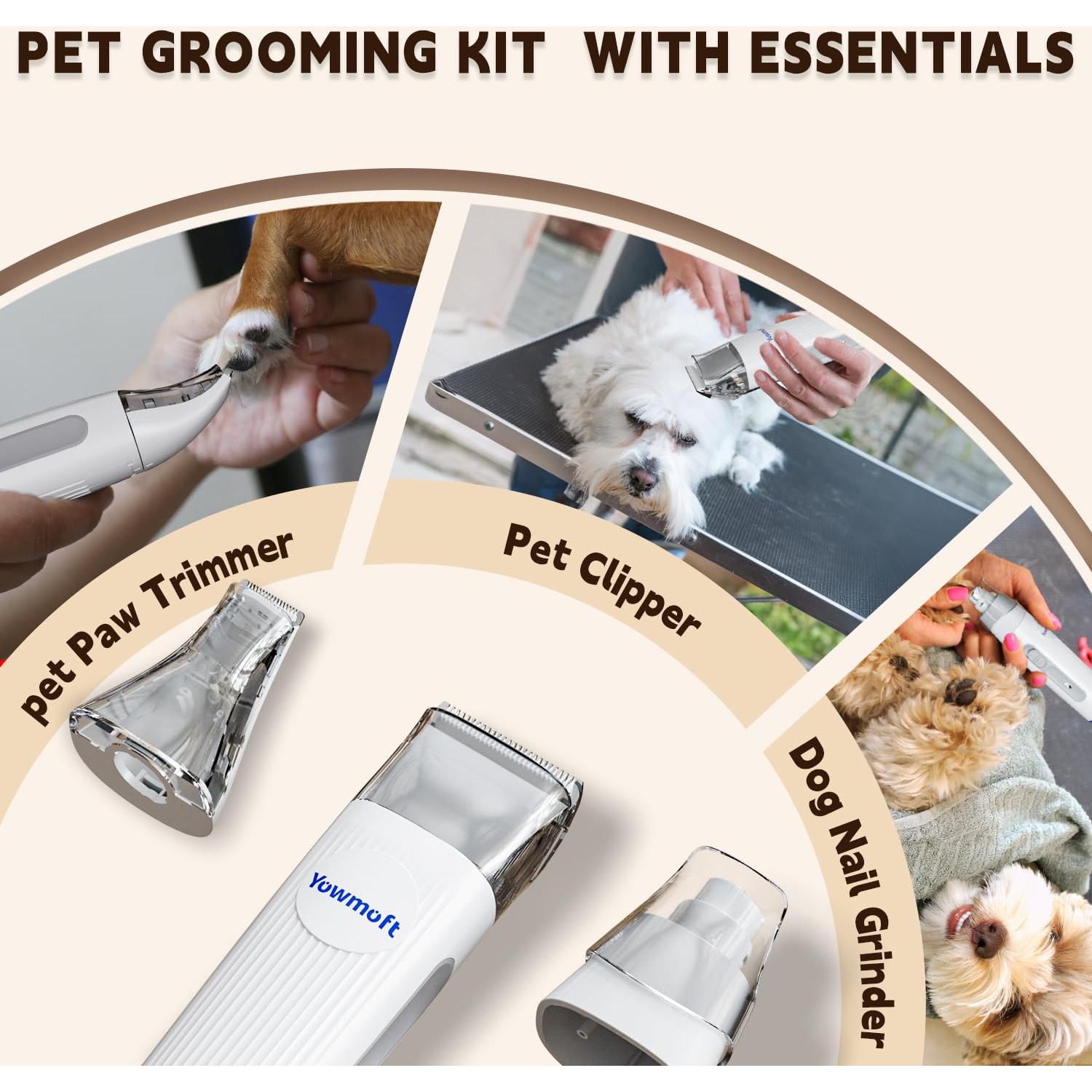 Dog Grooming Vacuum & Kit, 15 Pet Grooming Tools, Max 11 Kpa, 2 L Capacity, Pet Groomer for Dogs/Cats/Home