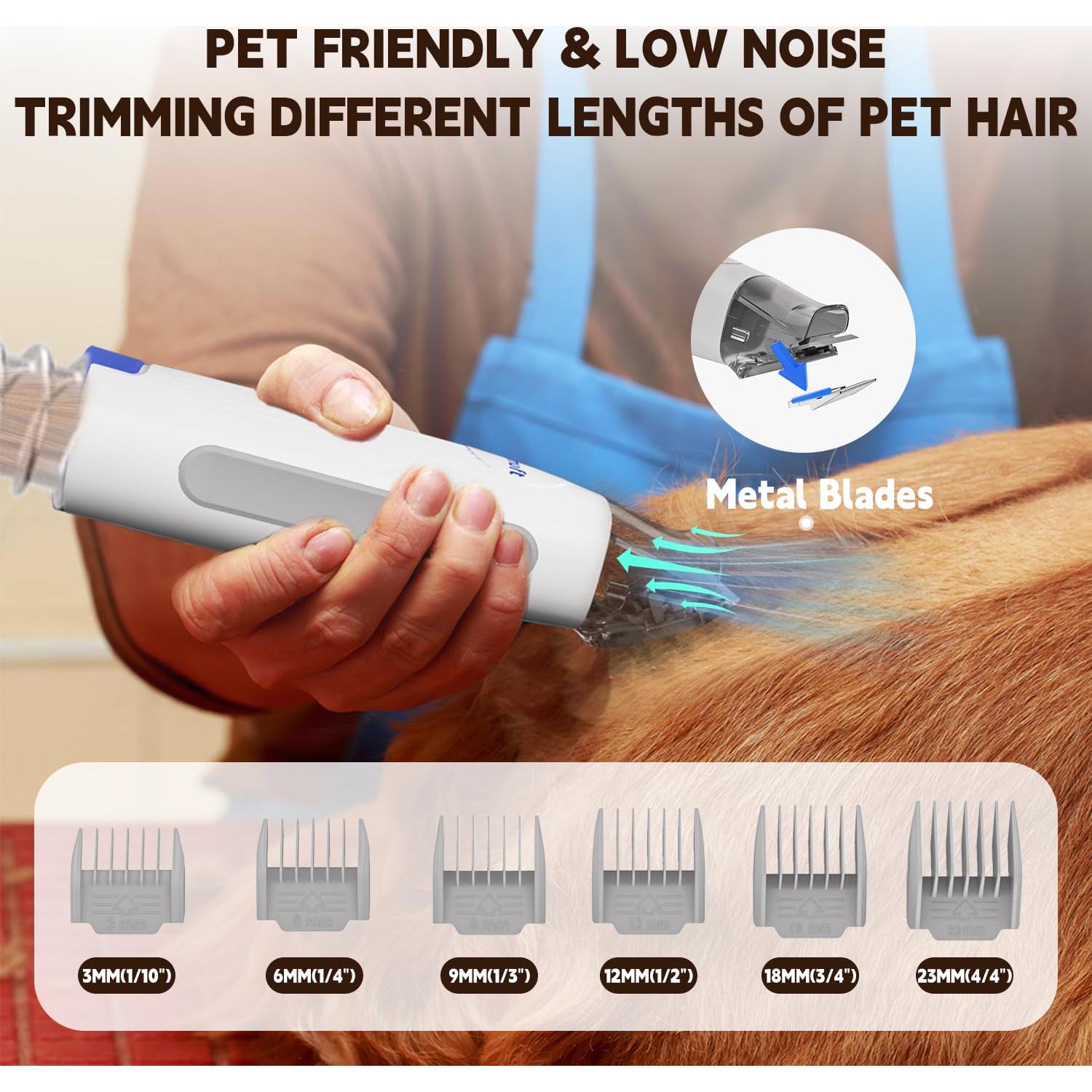 Dog Grooming Vacuum & Kit, 15 Pet Grooming Tools, Max 11 Kpa, 2 L Capacity, Pet Groomer for Dogs/Cats/Home