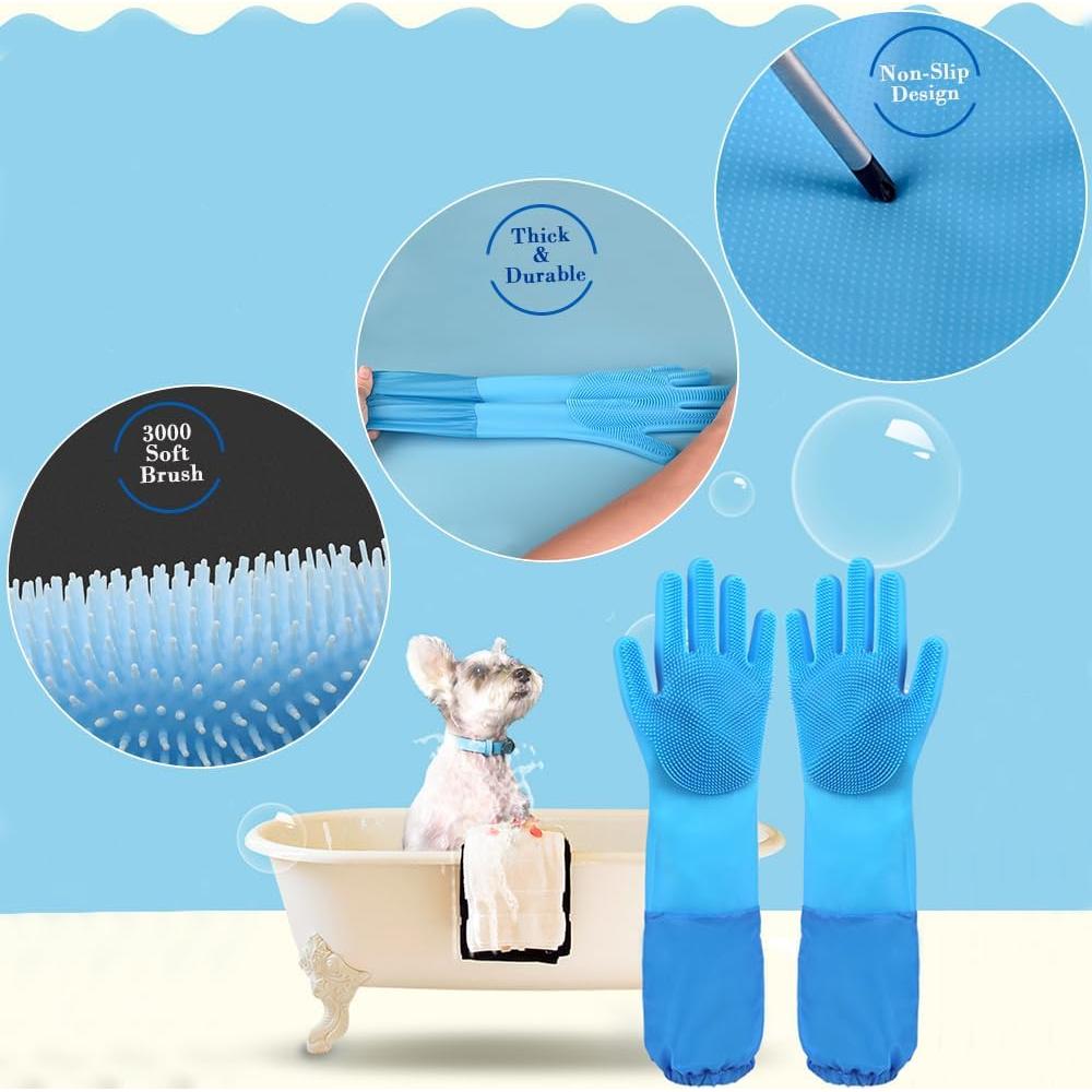 Guantes de Aseo para Mascotas 1TO3GO Azul - Silicona Resistente