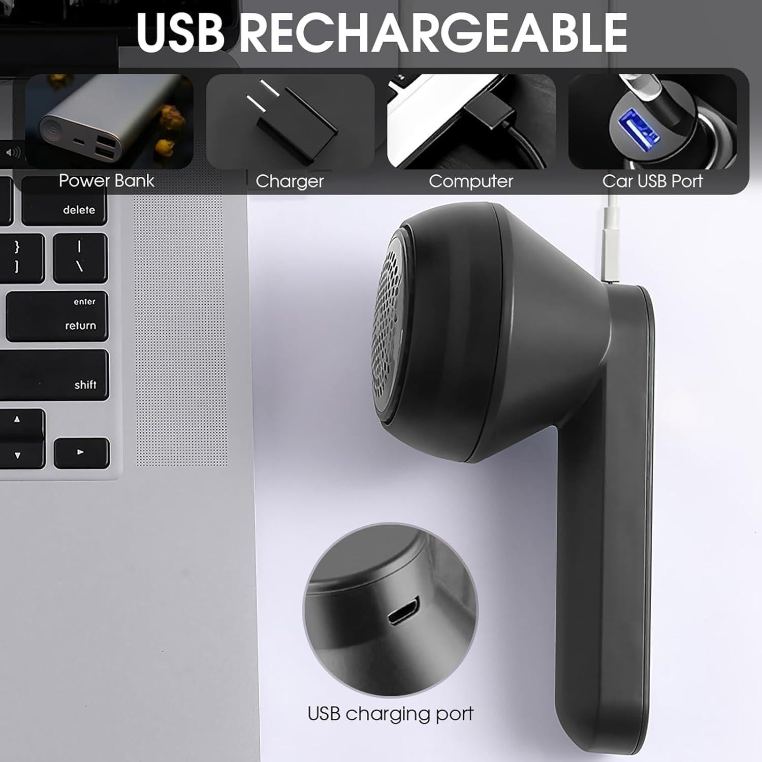Removedor de Pelusa Eléctrico NIUAWASA USB 6 Cuchillas Negro