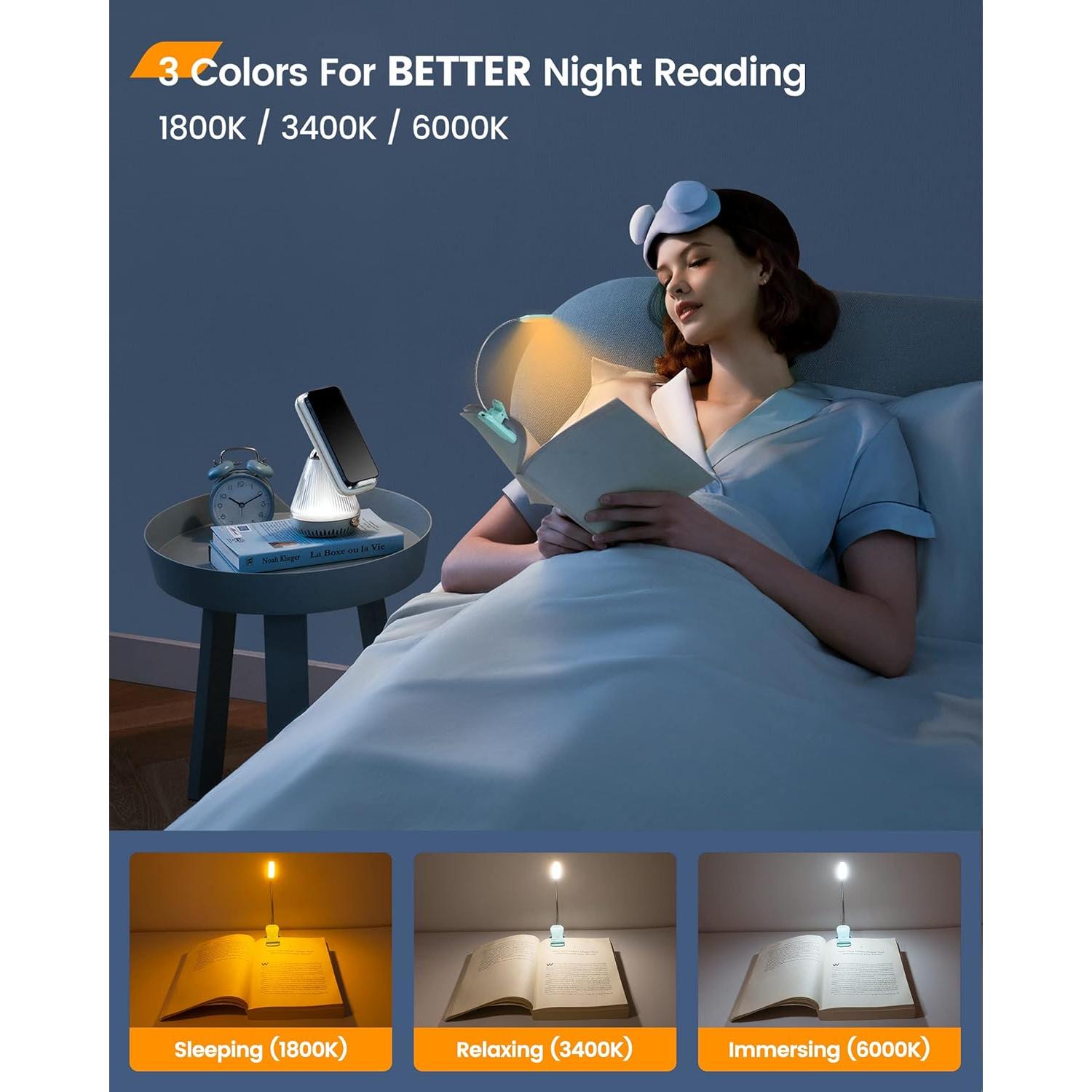 Luz de Libro Glocusent Willow Recargable 10 LEDs 3 Colores