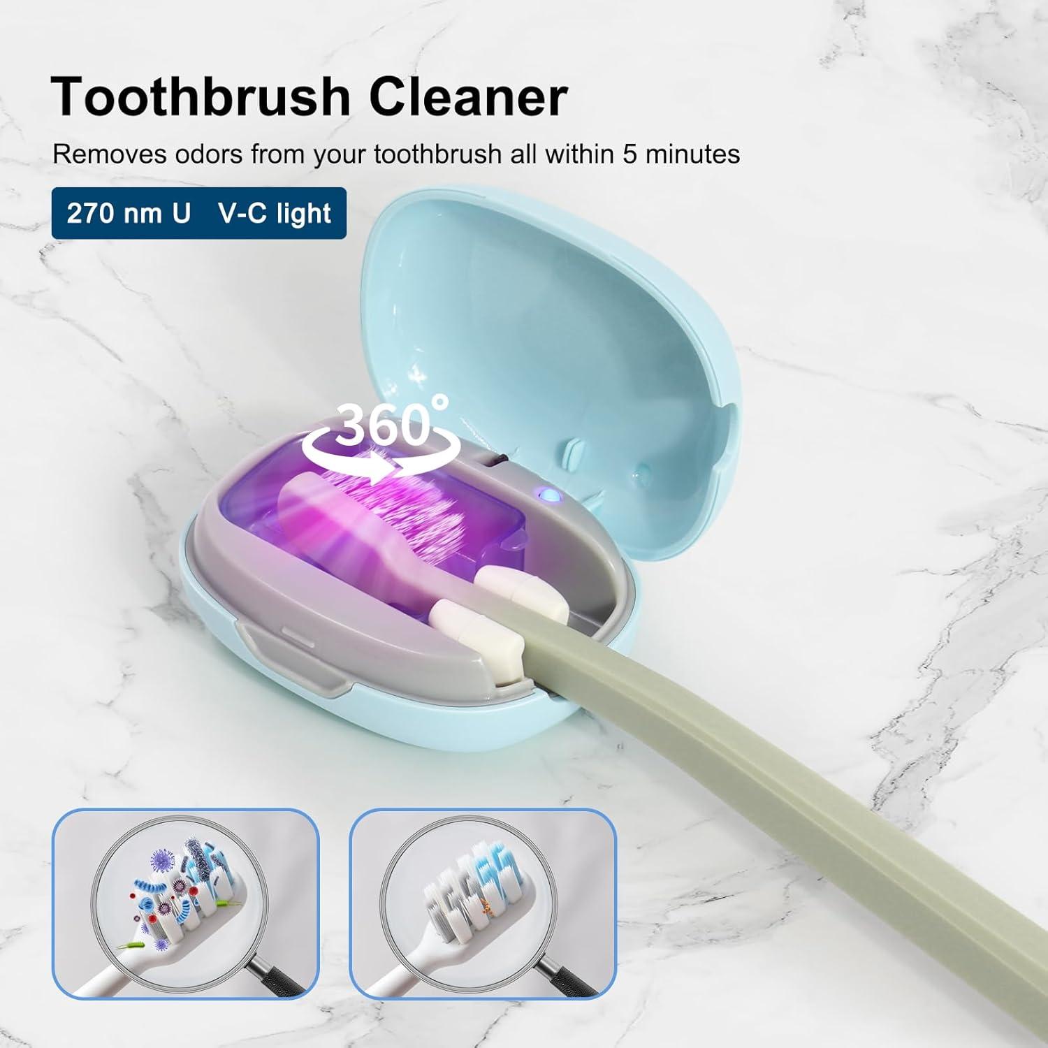 Soporte Limpiador de Cepillos de Dientes ELMWAY Azul con Luz UV-C