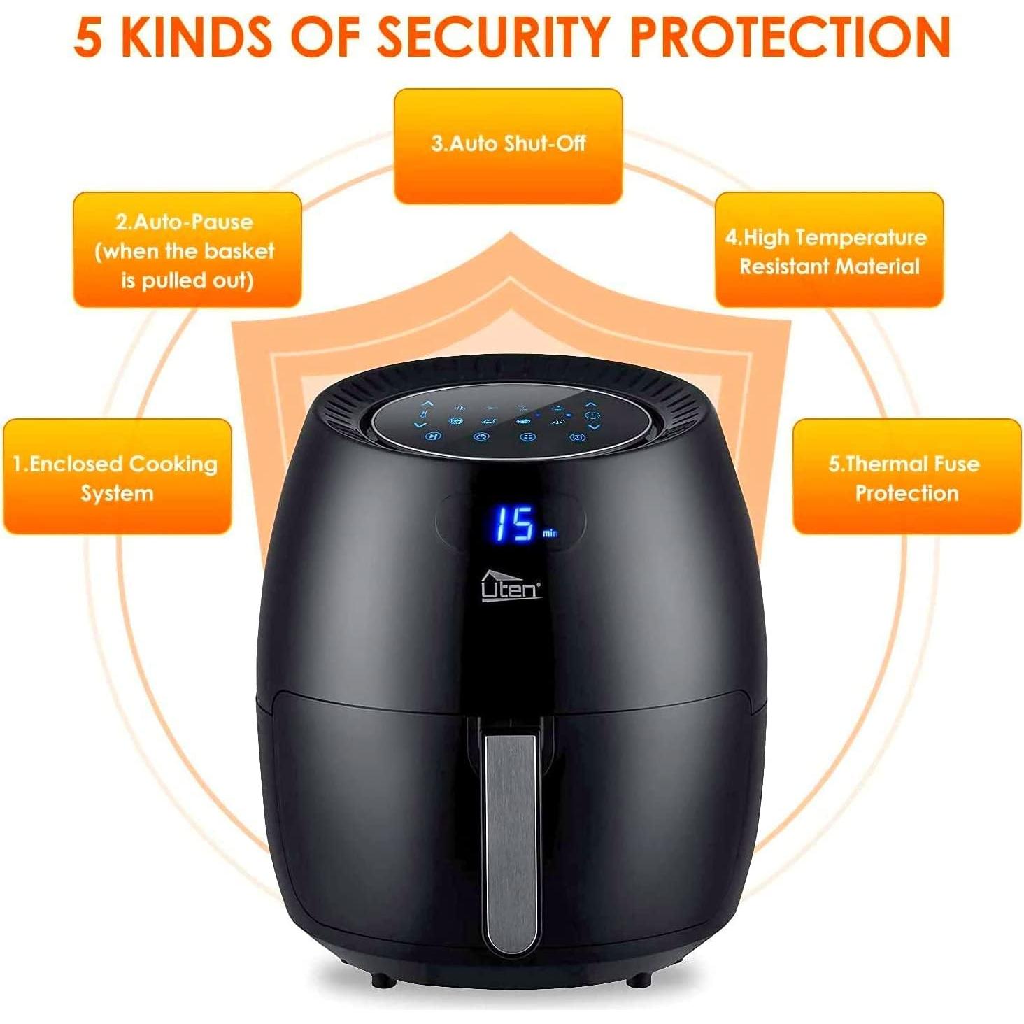 Freidora de Aire Uten 6.5L 1700W Pantalla Táctil Digital Negra