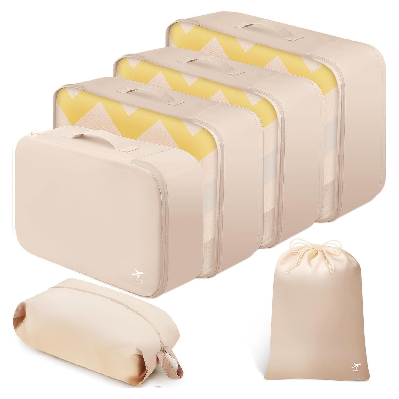 HOTOR Packing Cubes for Suitcases - 6 Pieces, Light Packing Cubes for Travel, Premium Suitcase Organizer Bags Set, Space-Saving Luggage Organizers, Travel Accessories and Essentials, Beige