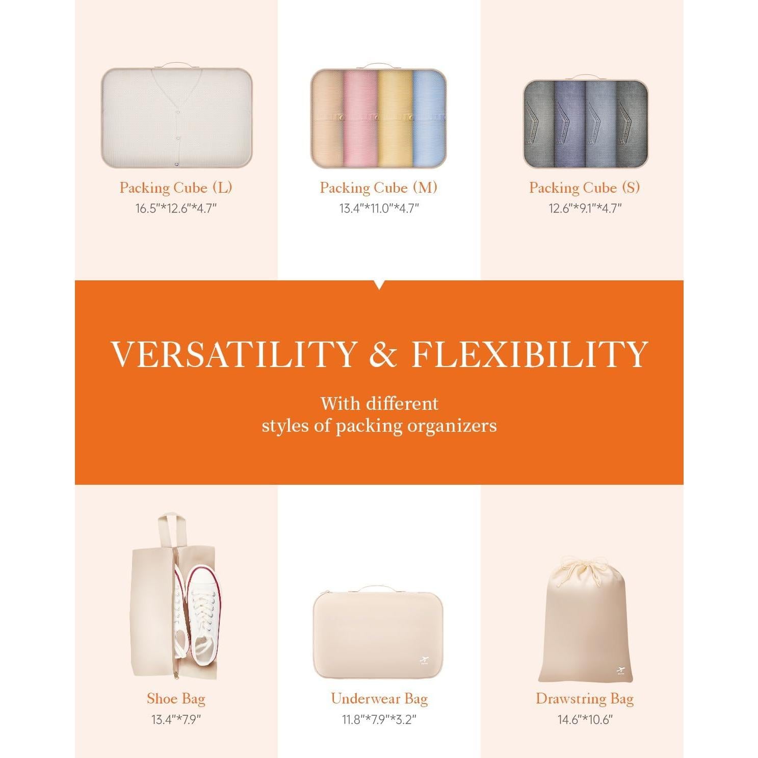 HOTOR Packing Cubes for Suitcases - 6 Pieces, Light Packing Cubes for Travel, Premium Suitcase Organizer Bags Set, Space-Saving Luggage Organizers, Travel Accessories and Essentials, Beige