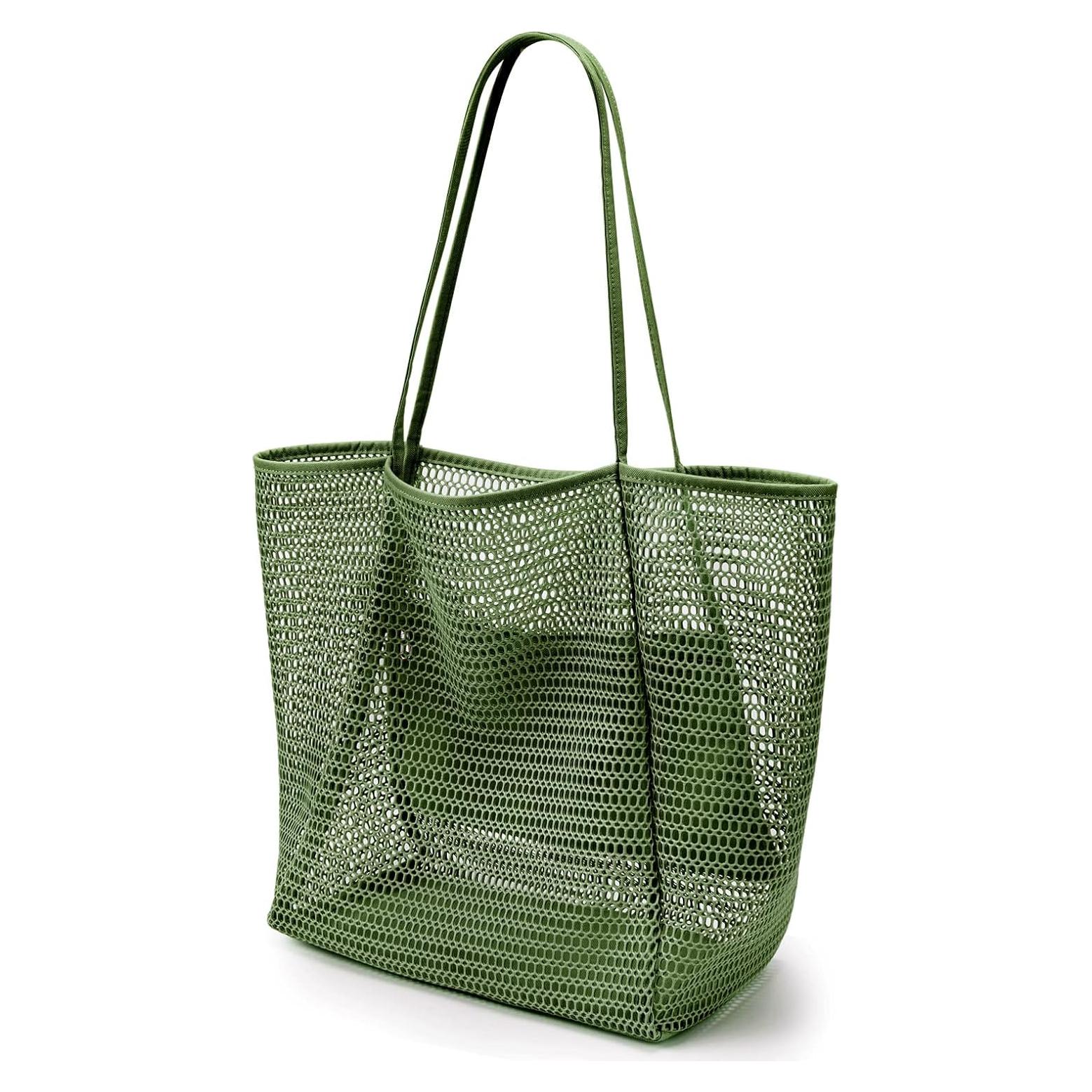 Bolsa de Playa KALIDI de Malla de Nylon 23L Verde Militar