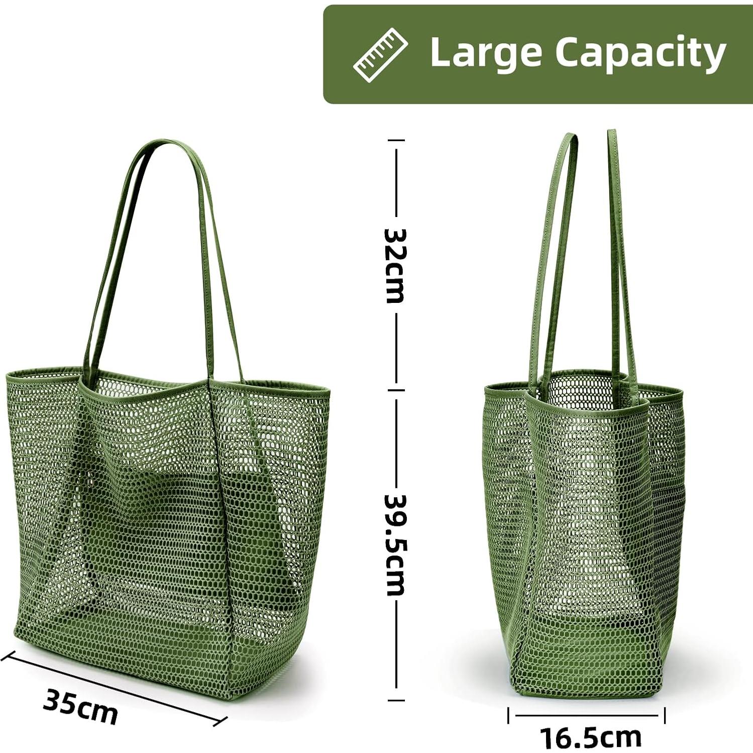 Bolsa de Playa KALIDI de Malla de Nylon 23L Verde Militar