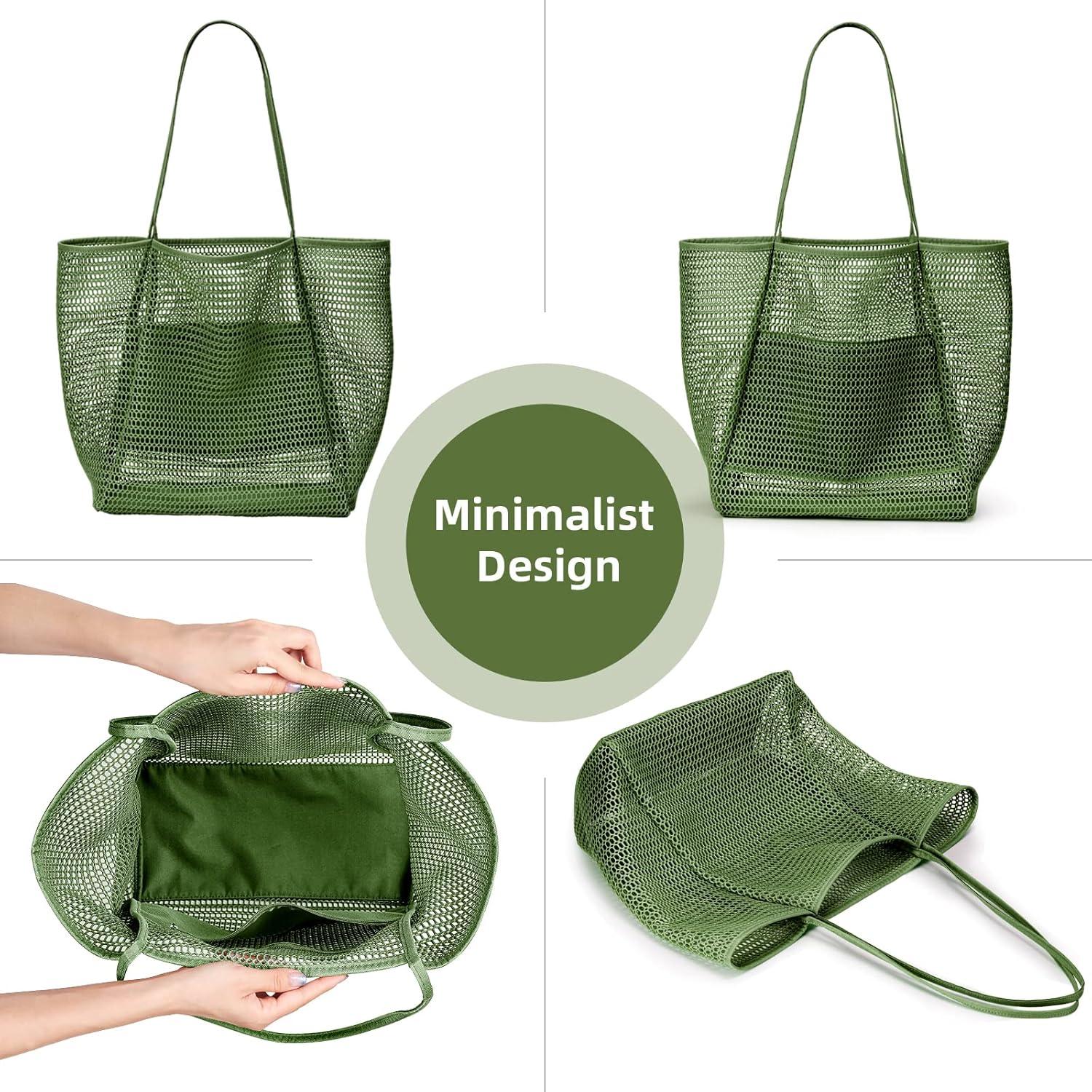 Bolsa de Playa KALIDI de Malla de Nylon 23L Verde Militar