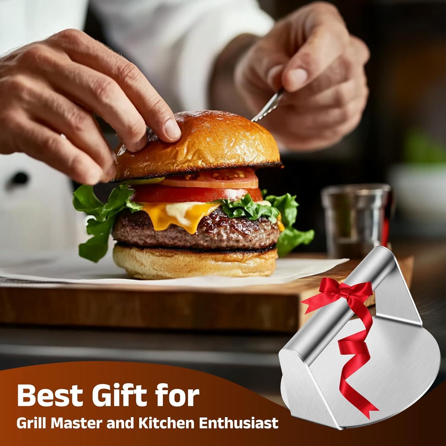 Smash Burger Press, 5.5 inch Round Hamburger Press, Upgrade Burger Press with Premium Stainless Steel Burger Smasher for Griddle Cooking