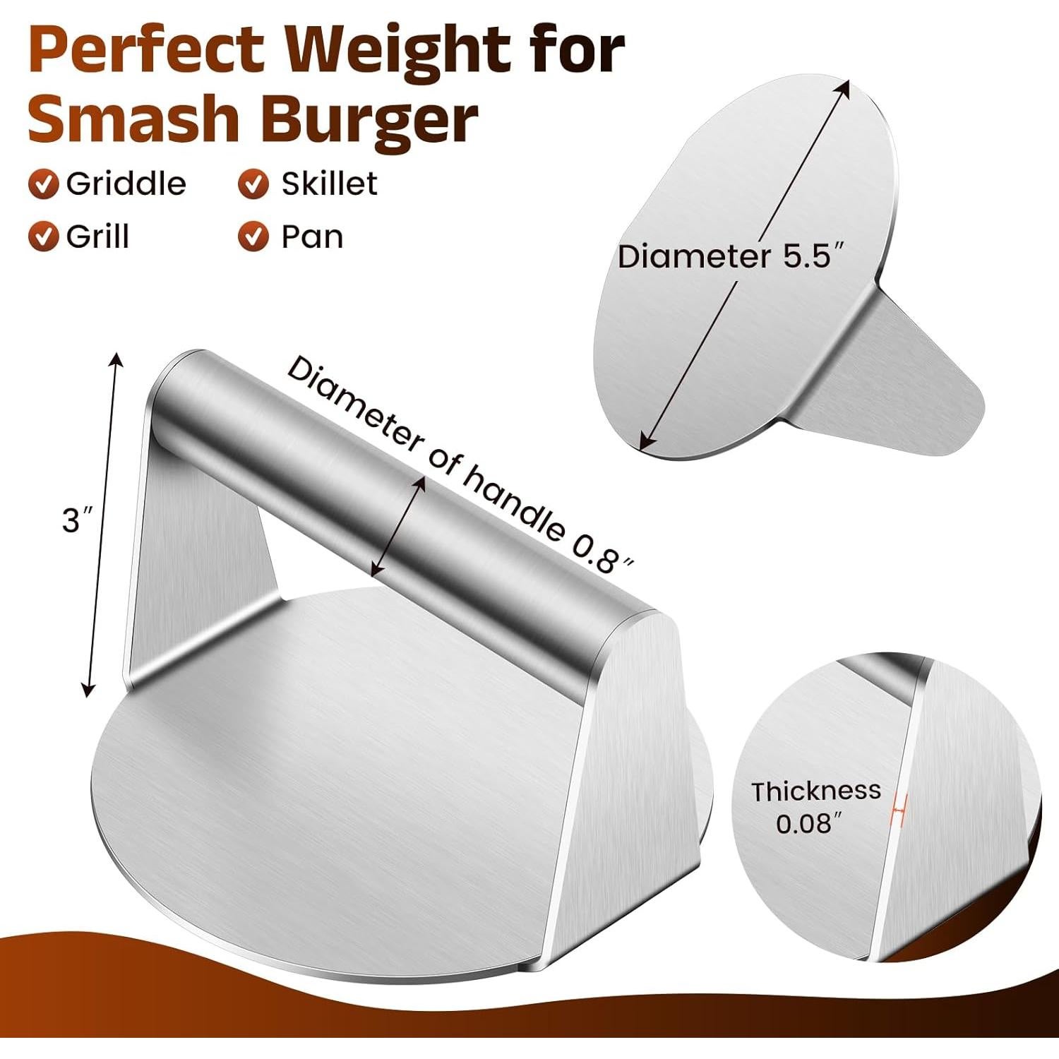 Smash Burger Press, 5.5 inch Round Hamburger Press, Upgrade Burger Press with Premium Stainless Steel Burger Smasher for Griddle Cooking