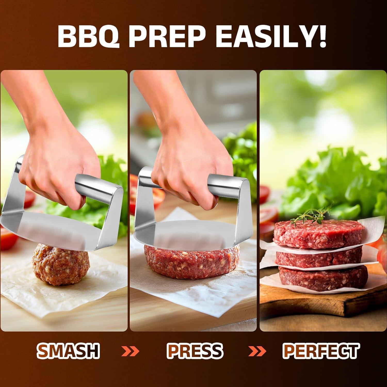 Smash Burger Press, 5.5 inch Round Hamburger Press, Upgrade Burger Press with Premium Stainless Steel Burger Smasher for Griddle Cooking