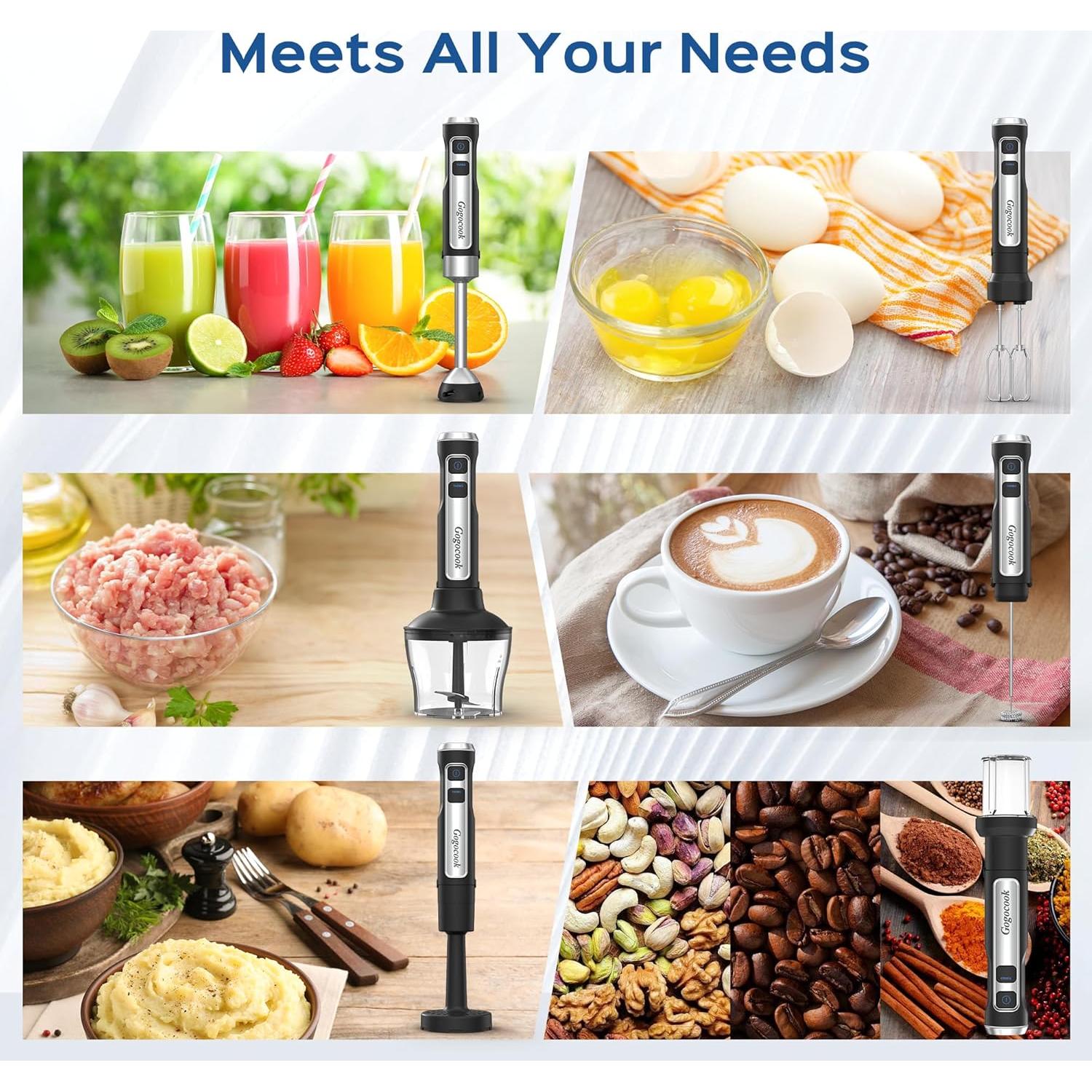 Batidora de Inmersión 8 en 1 Gogocook 1000W 21 Velocidades