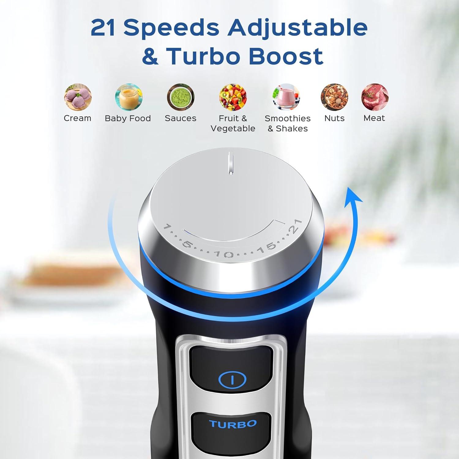 Batidora de Inmersión 8 en 1 Gogocook 1000W 21 Velocidades