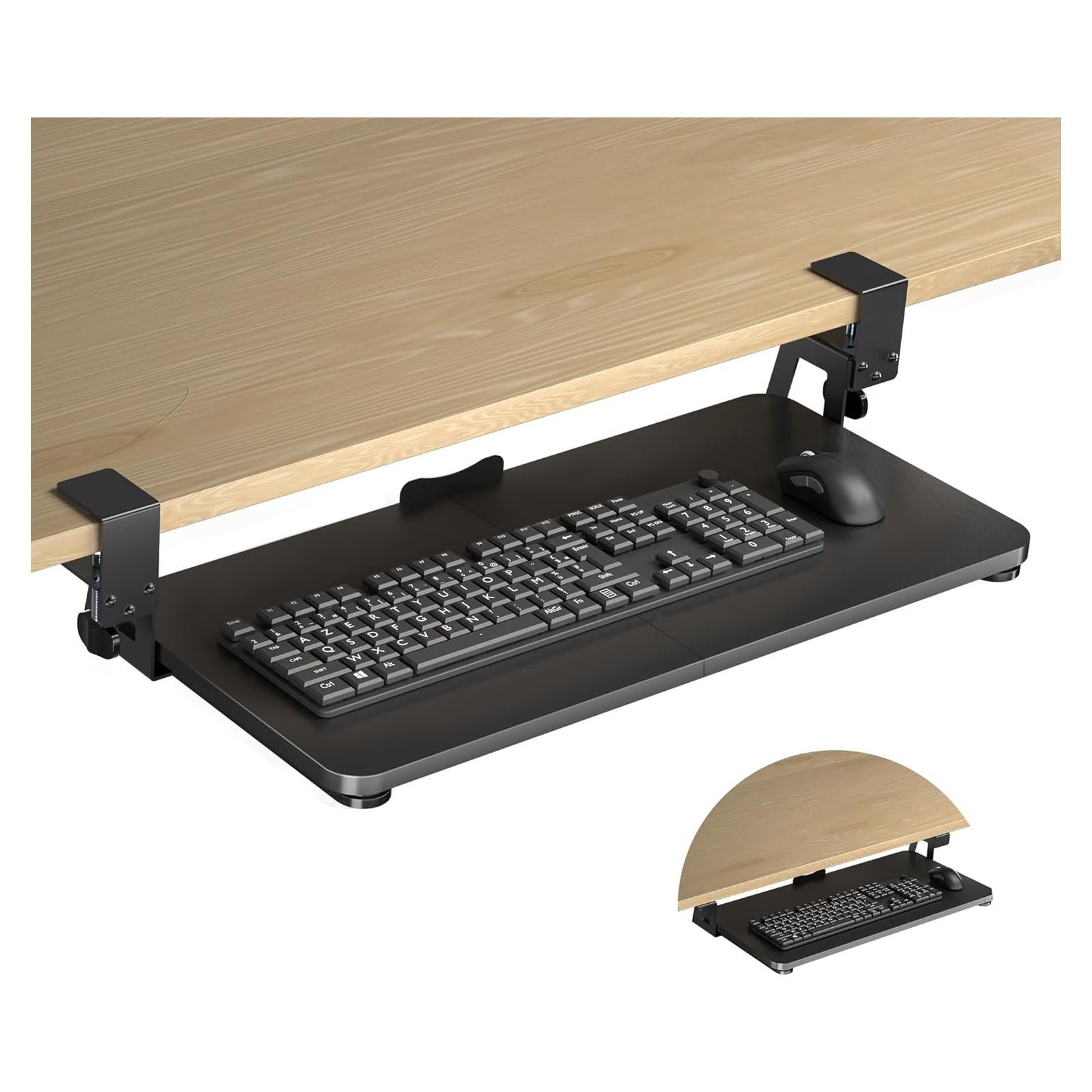 Keyboard Tray Under Desk Large C-Clamp 25.6” (30” Including Clamps) x 11.8” Slide-Out Platform Computer Drawer Pull Out Keyboard & Mouse Tray Black DSF4
