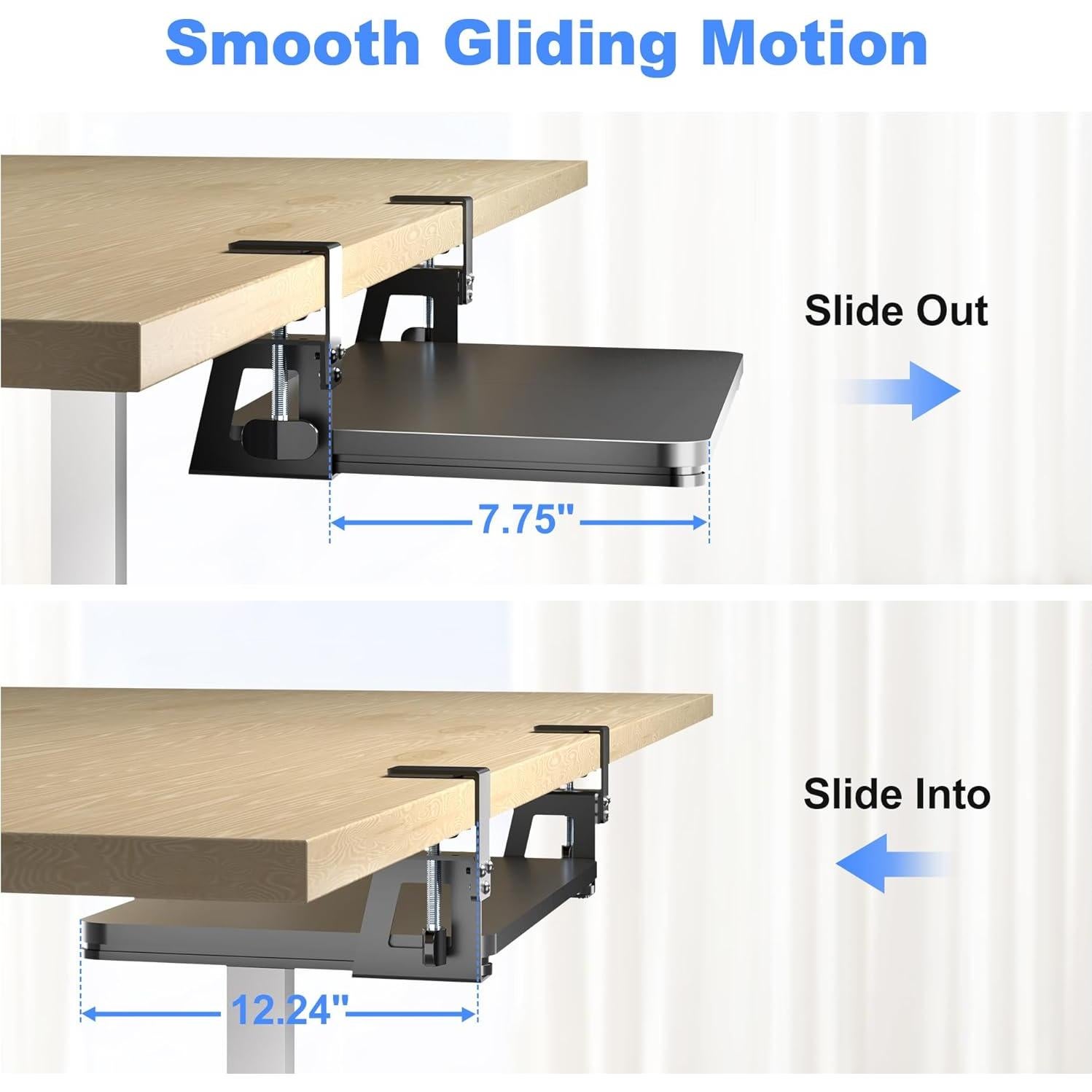 Keyboard Tray Under Desk Large C-Clamp 25.6” (30” Including Clamps) x 11.8” Slide-Out Platform Computer Drawer Pull Out Keyboard & Mouse Tray Black DSF4