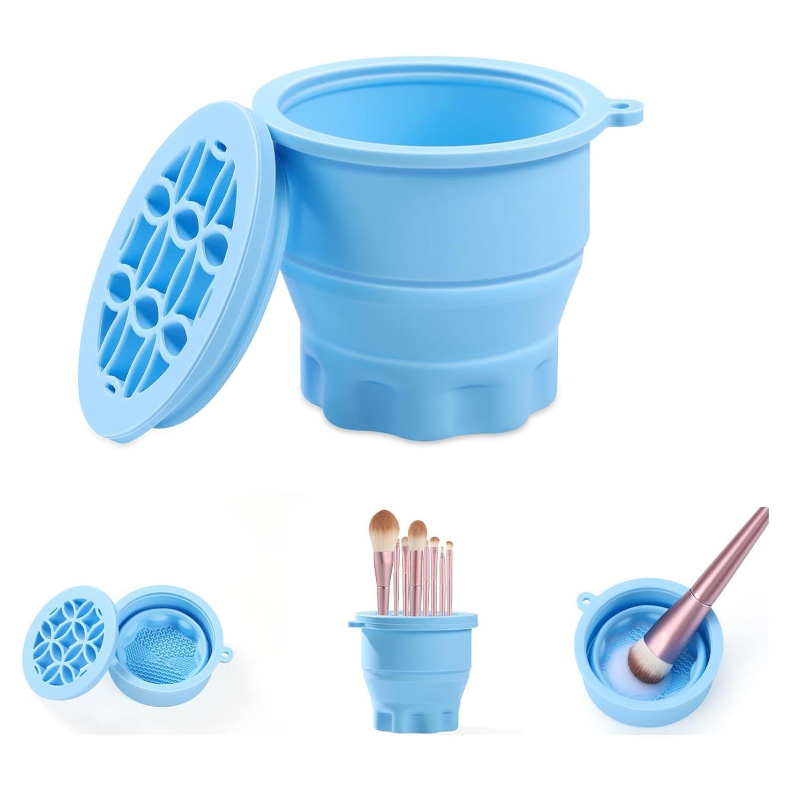 WantGor Alfombrilla Limpiadora de Brochas de Maquillaje 3 en 1 Azul