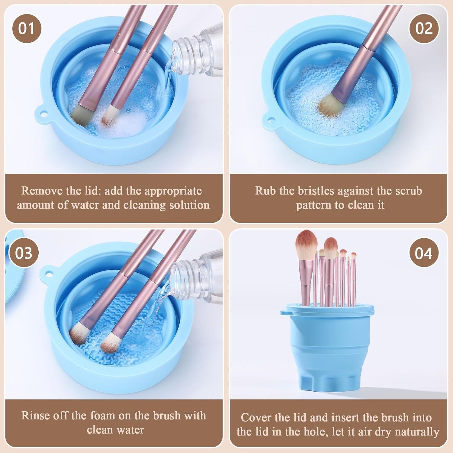 WantGor Alfombrilla Limpiadora de Brochas de Maquillaje 3 en 1 Azul