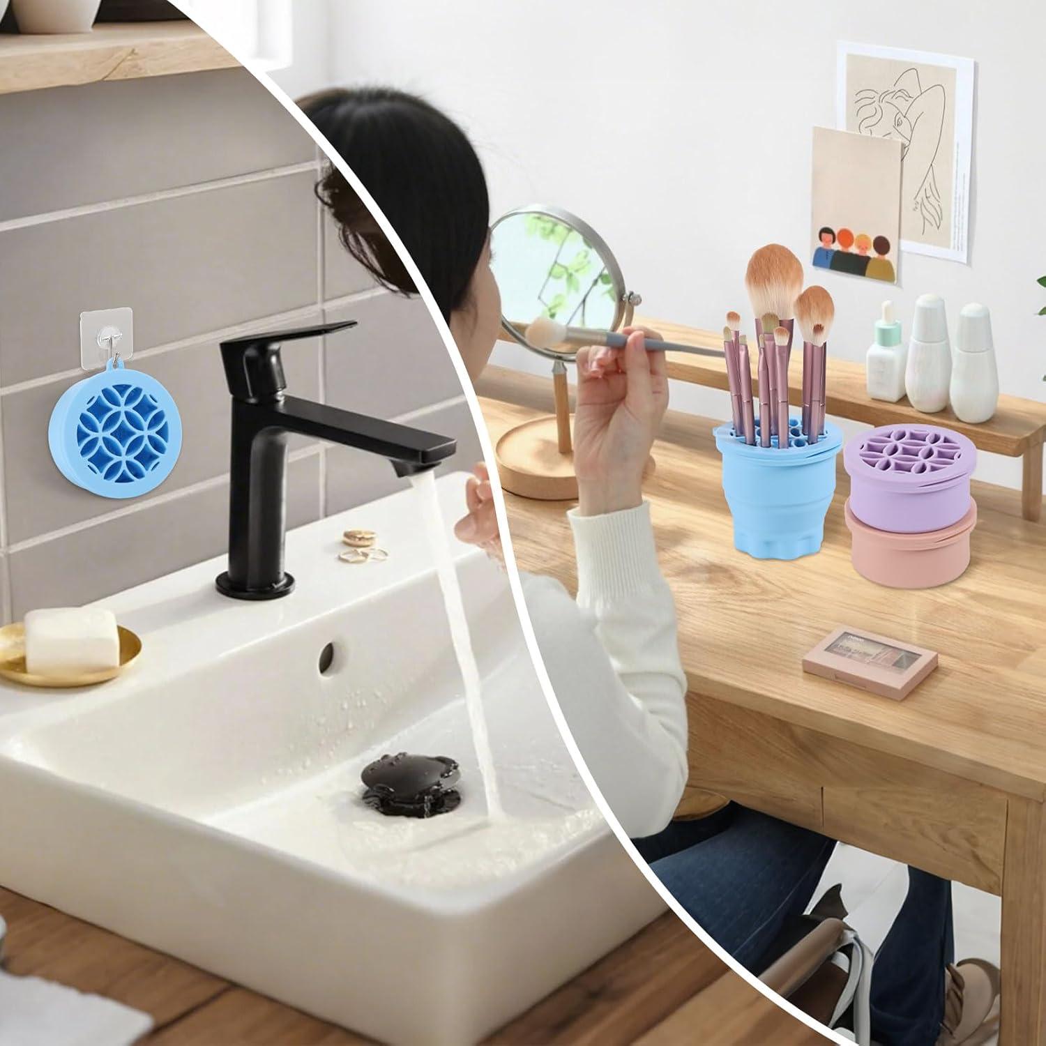 WantGor Alfombrilla Limpiadora de Brochas de Maquillaje 3 en 1 Azul