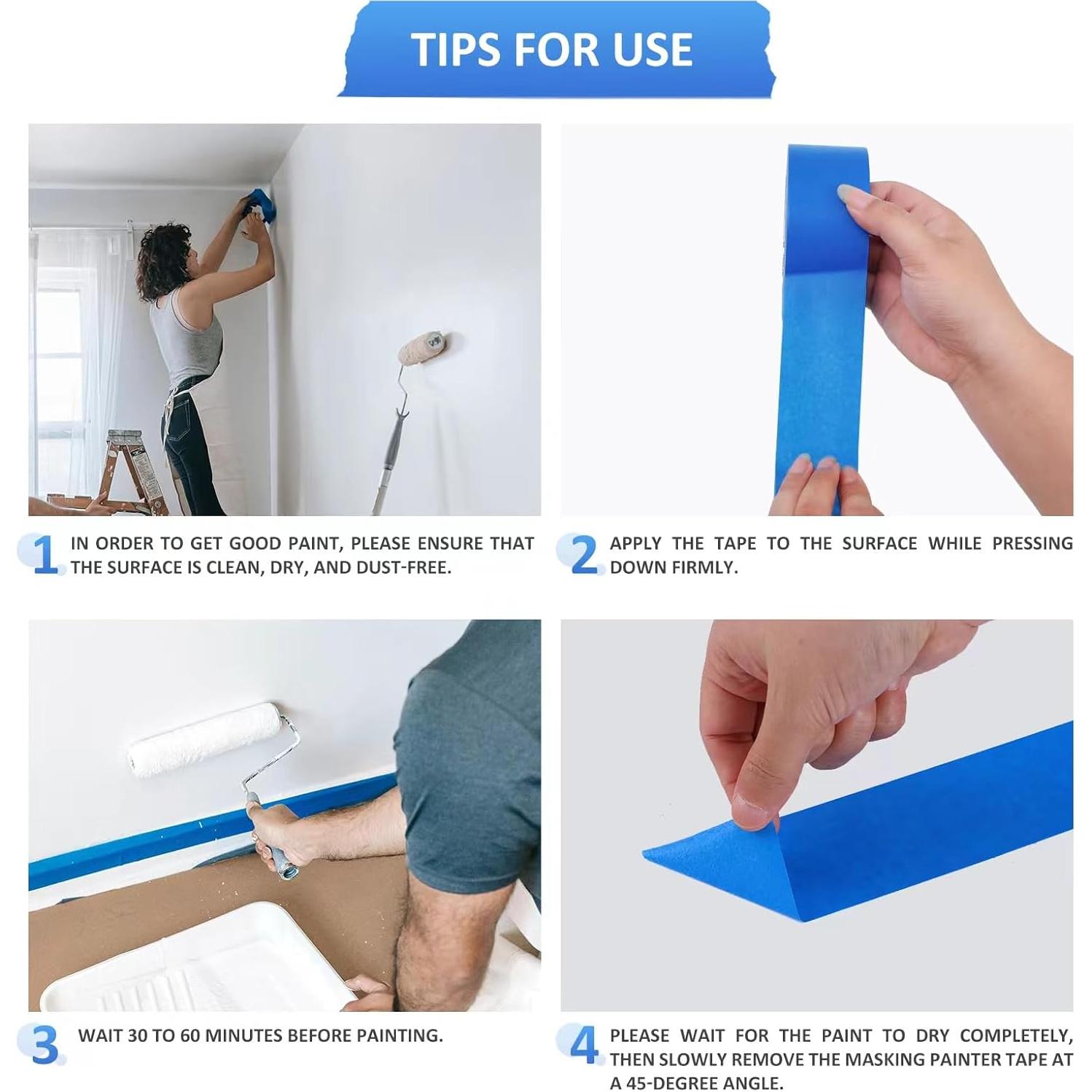 Cinta de Pintor Azul SEBETOW 5 Rollos 2 Pulgadas x 50.29m