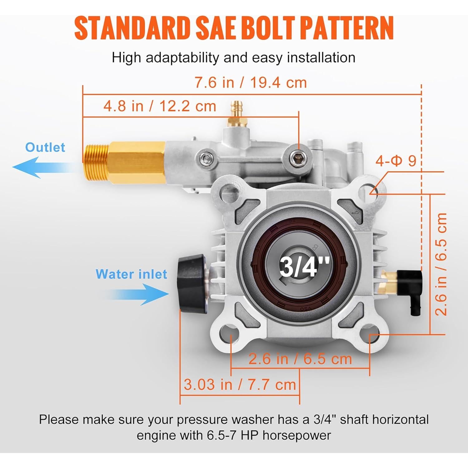 Bomba de Lavadora a Presión VEVOR Eje Horizontal 1,91 cm 2500-3400 PSI