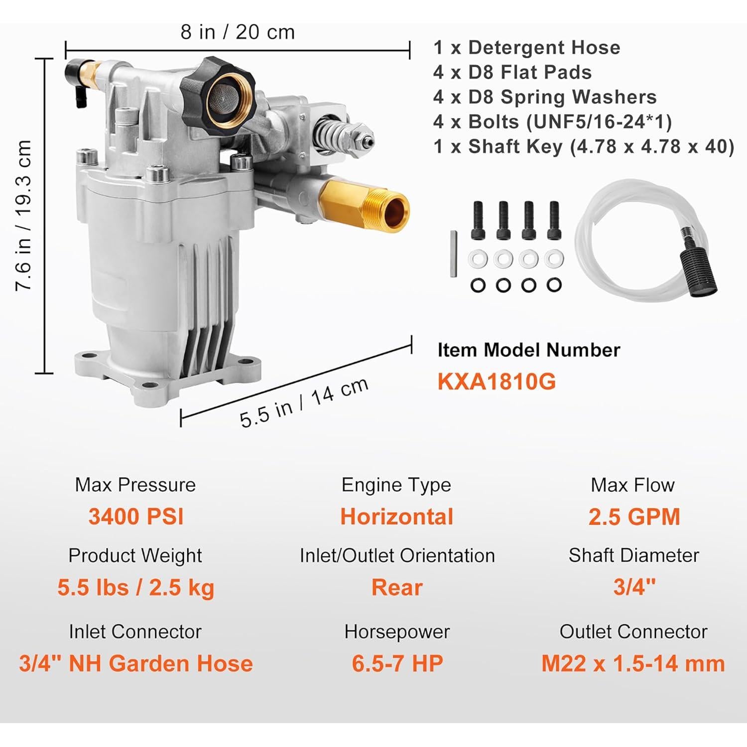 Bomba de Lavadora a Presión VEVOR Eje Horizontal 1,91 cm 2500-3400 PSI