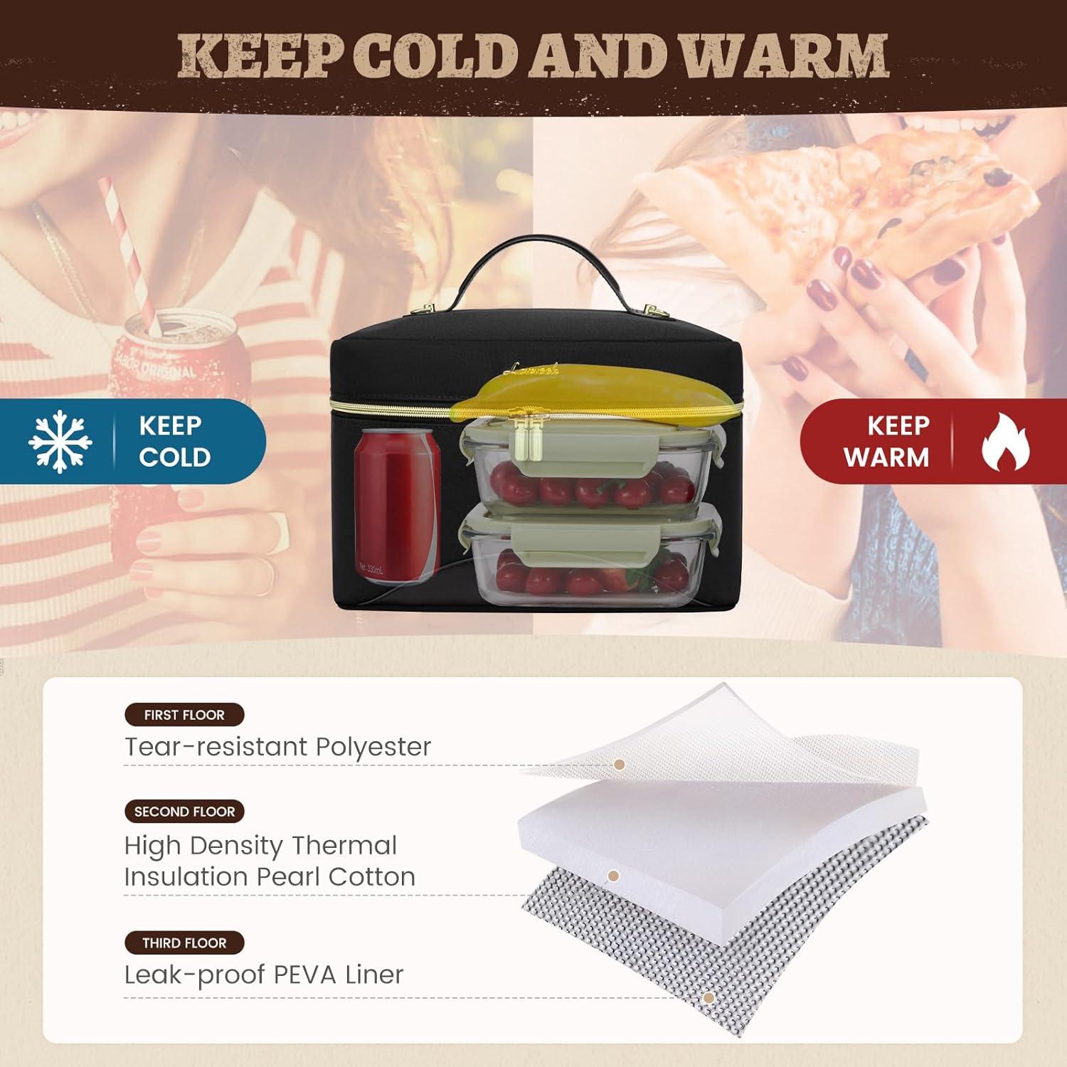 Bolsa de Almuerzo Aislada LOVEVOOK 6.5L Negra para Adultos