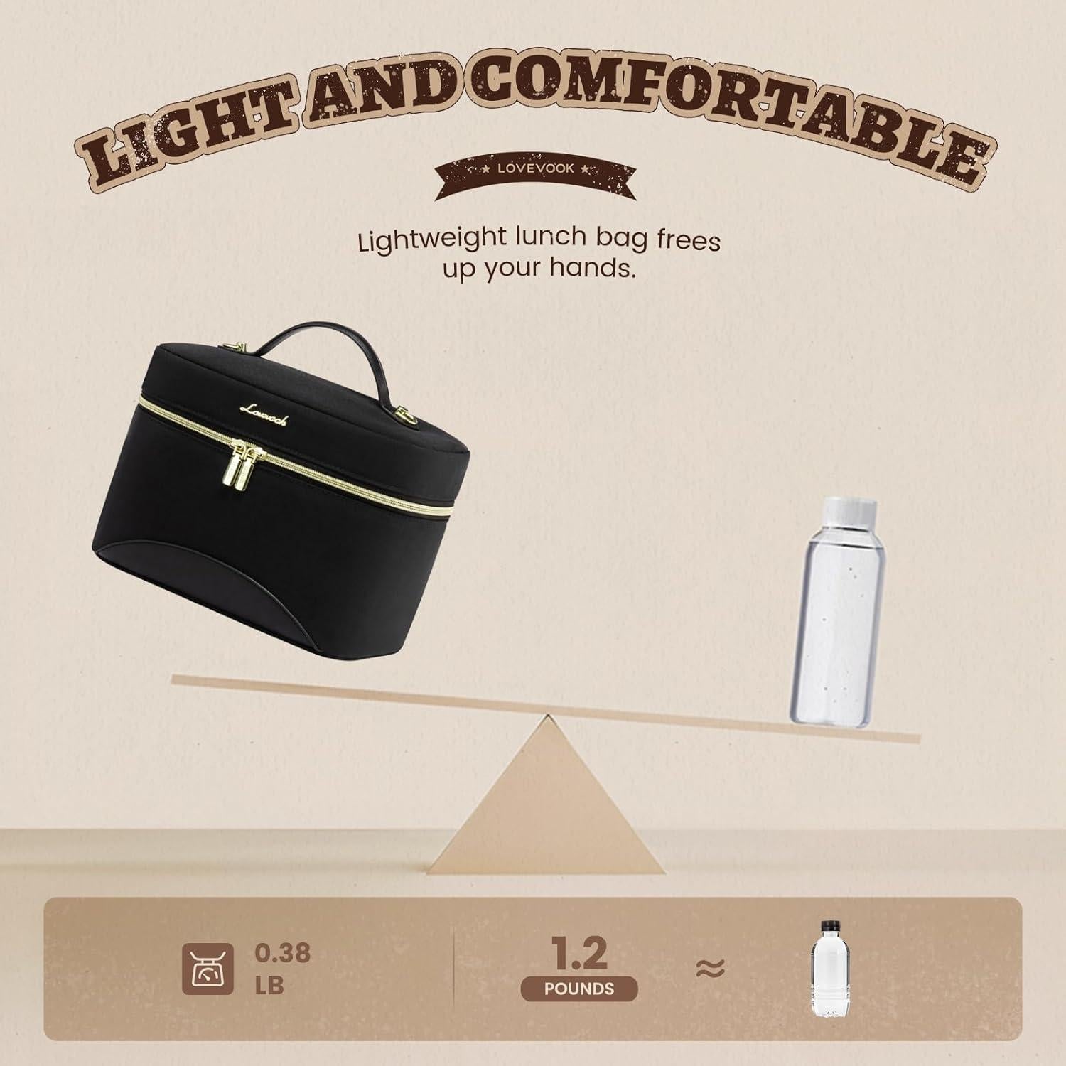 Bolsa de Almuerzo Aislada LOVEVOOK 6.5L Negra para Adultos