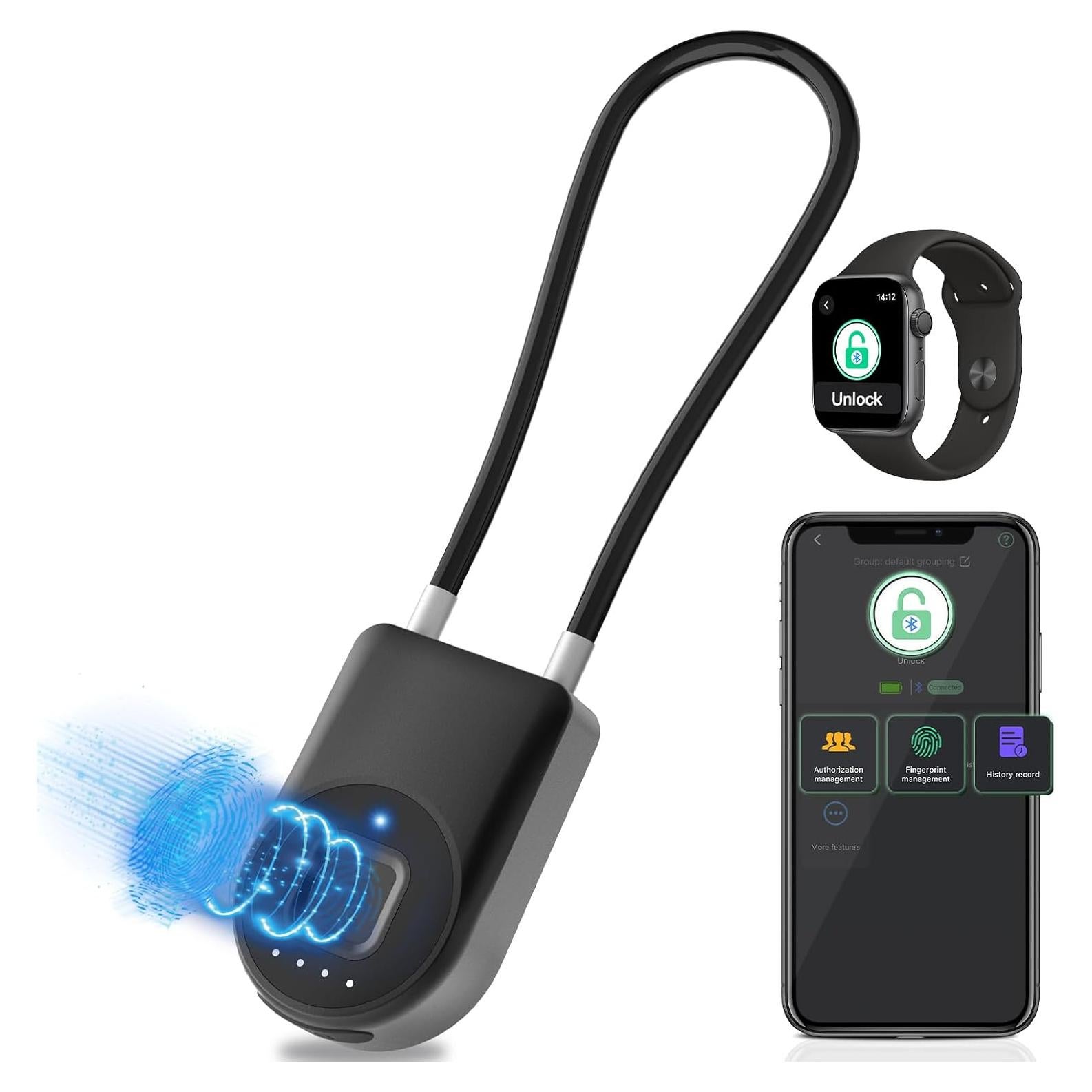 Eseesmart Long Shackle Fingerprint Padlock with APP Control - Waterproof Cabinet, Luggage, Outdoor Lock for Gym Locker, Suitcase, Cabinets, Gate