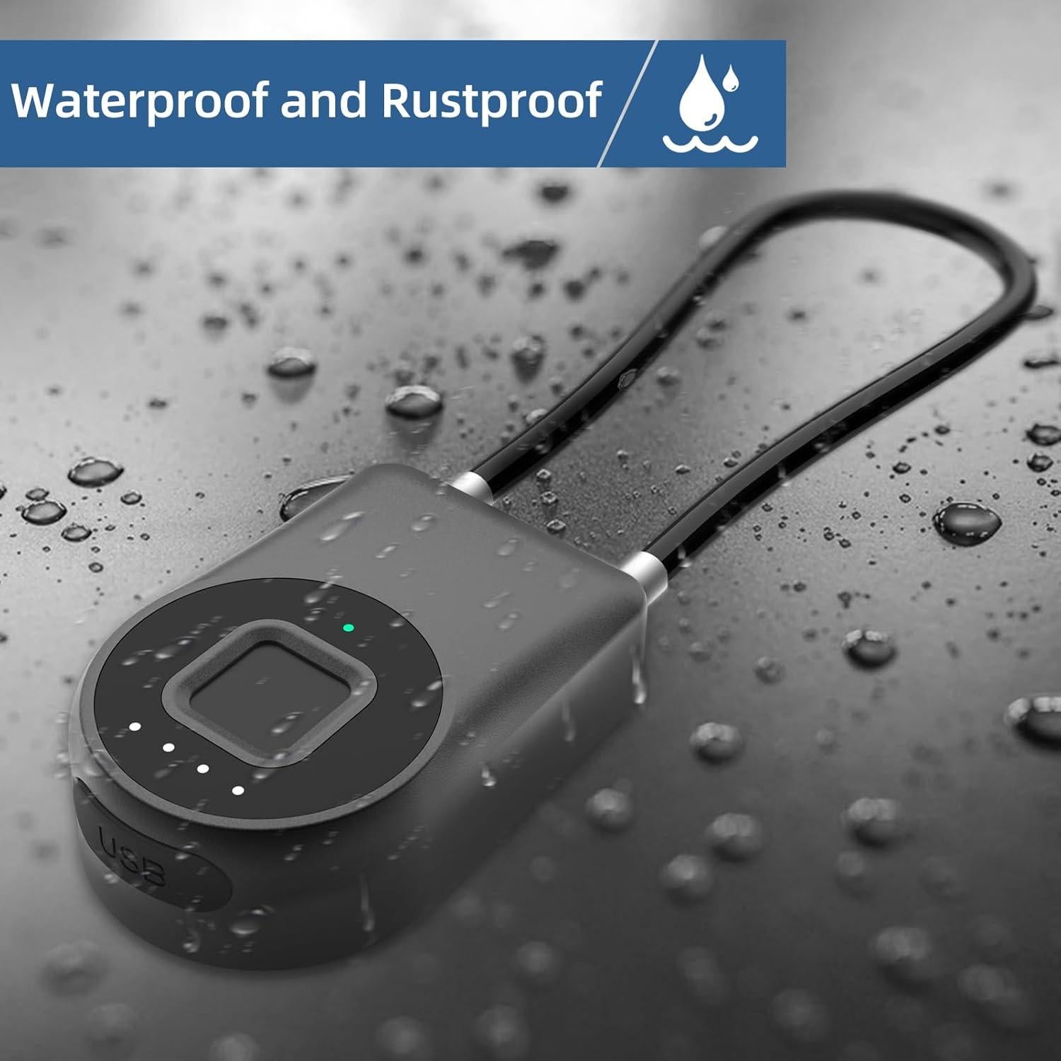 Eseesmart Long Shackle Fingerprint Padlock with APP Control - Waterproof Cabinet, Luggage, Outdoor Lock for Gym Locker, Suitcase, Cabinets, Gate