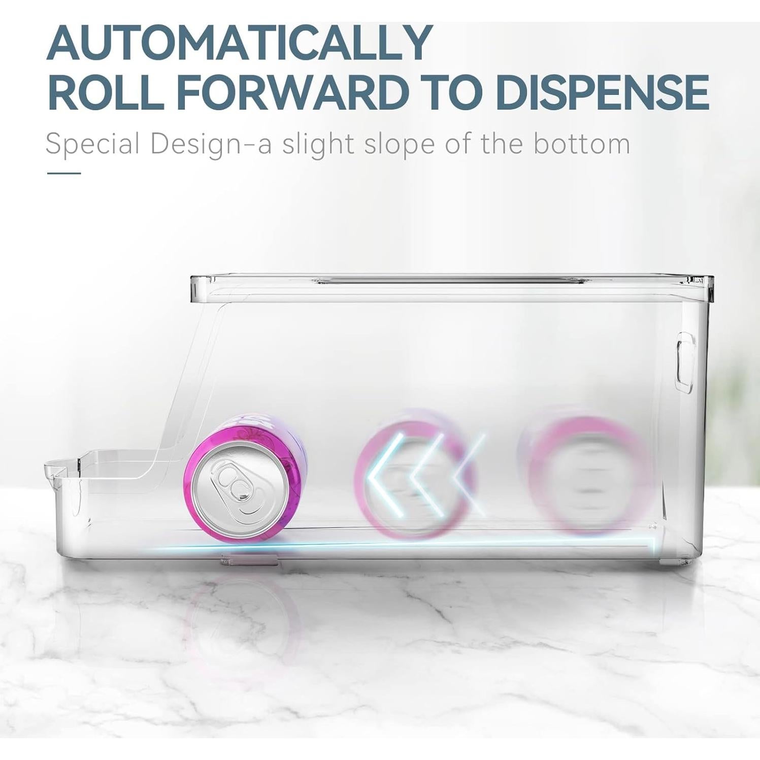 Soda Can Dispenser for Refrigerator with Lids, Stackable Drink Organizer for Fridge, Clear Plastic Refrigerator Organizer Bins, Beverage Can Holders for Pantry, Freezer, Kitchen, Cabinets Set of 2