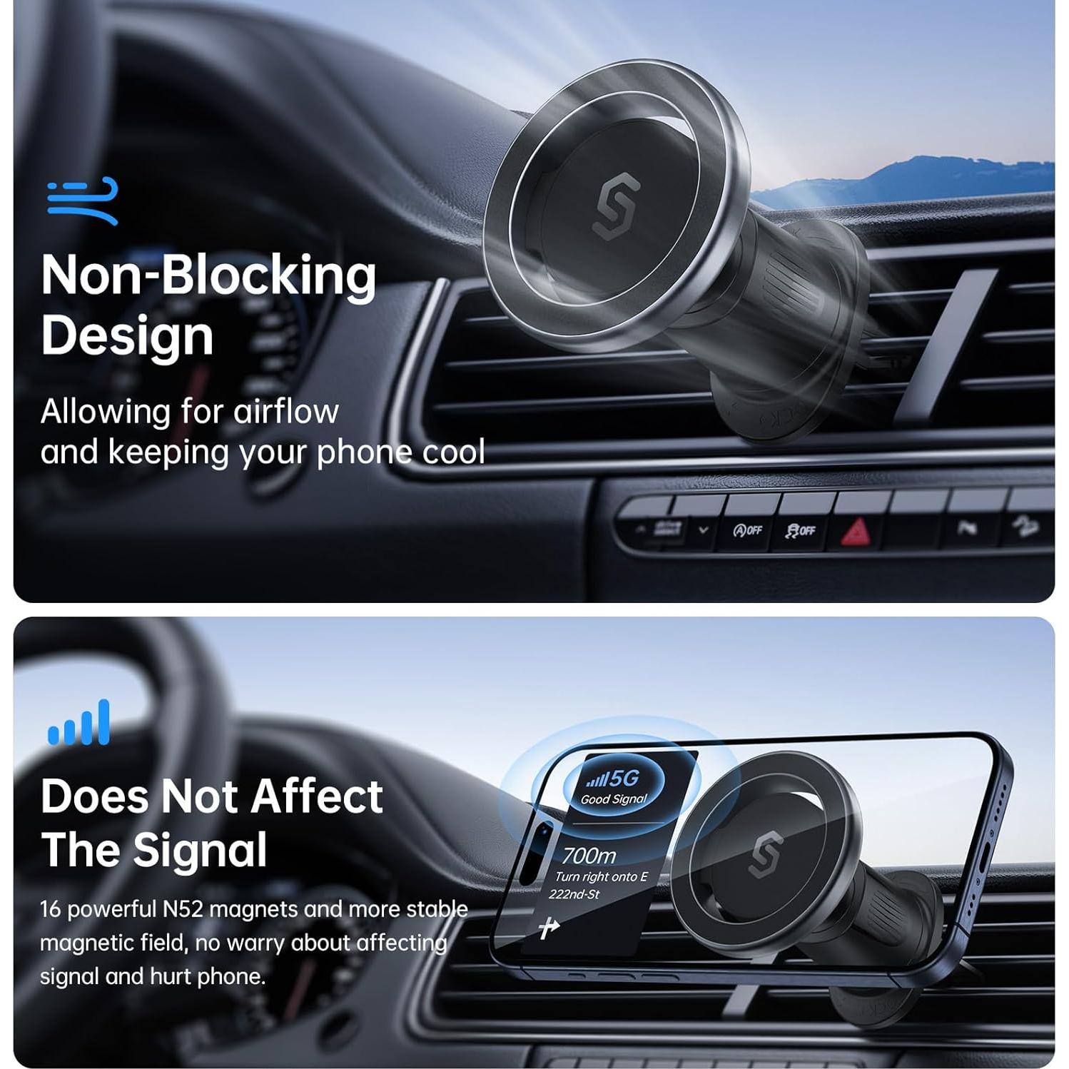 Soporte de Coche MagSafe SYNCWIRE Negro para iPhone 12-15