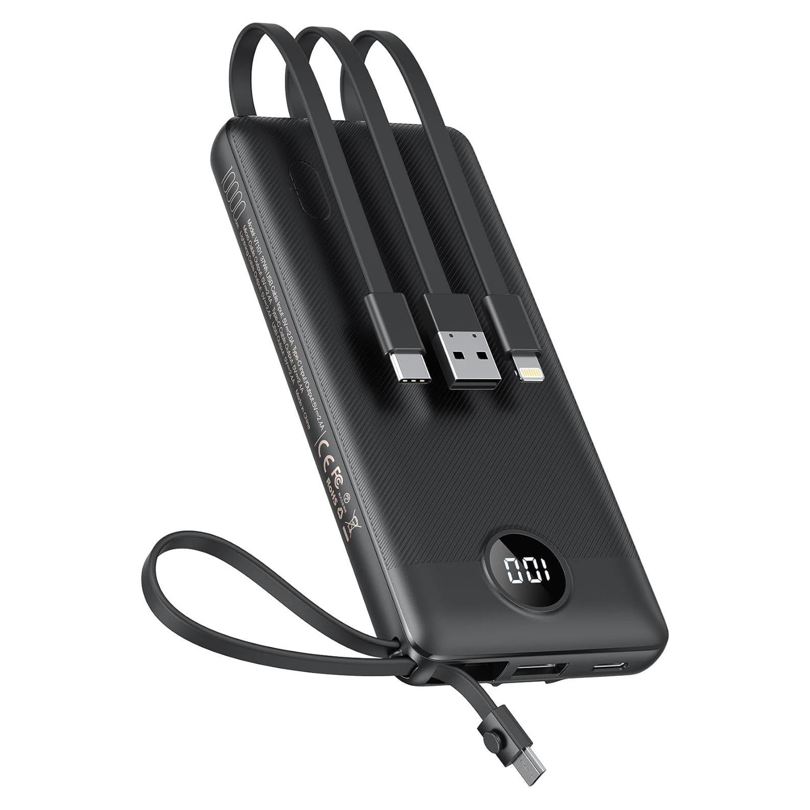Cargador Portátil VEEKTOMX 10000mAh Carga Rápida USB-C Negro