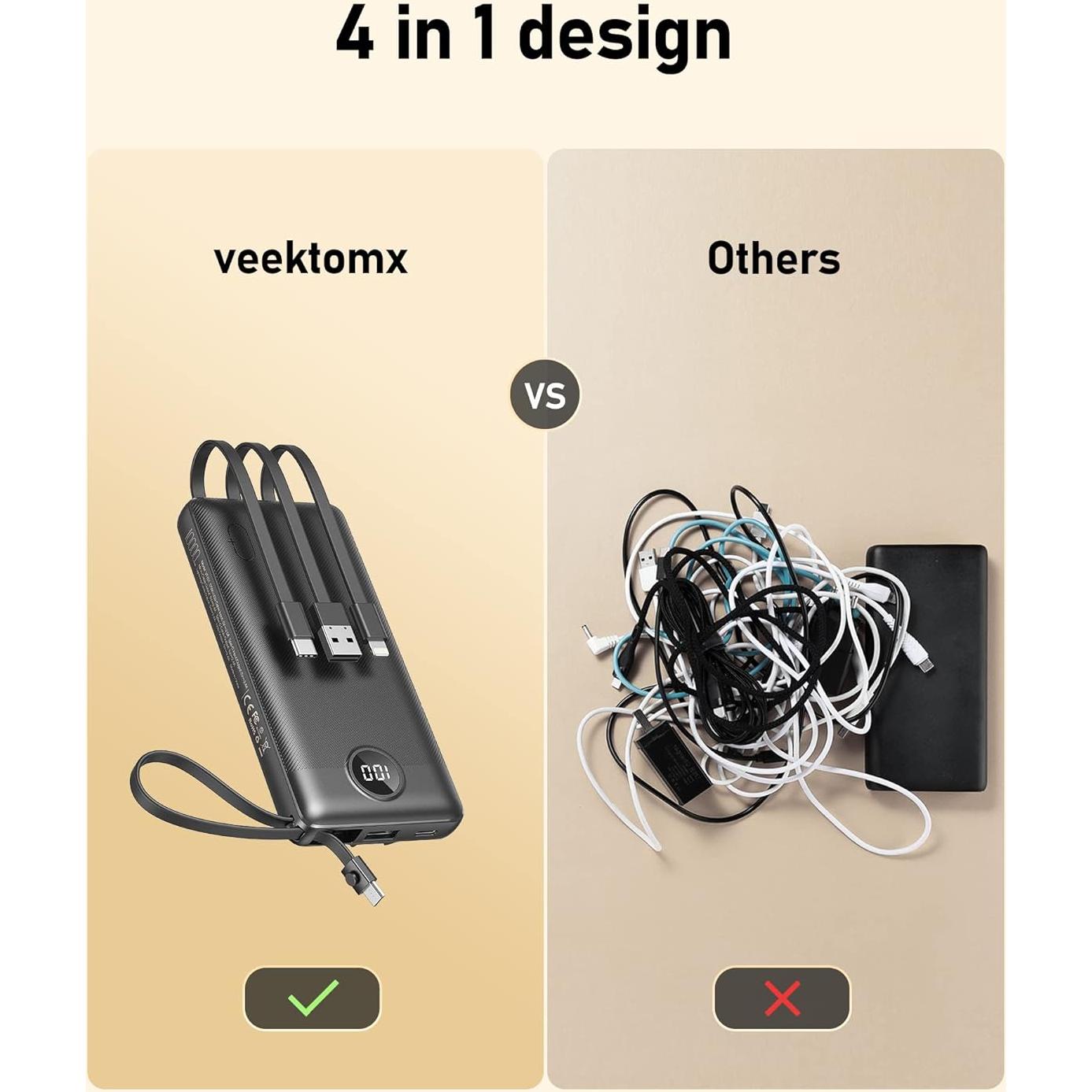 Cargador Portátil VEEKTOMX 10000mAh Carga Rápida USB-C Negro