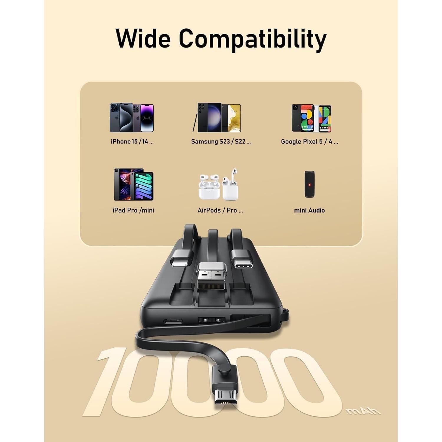 Cargador Portátil VEEKTOMX 10000mAh Carga Rápida USB-C Negro