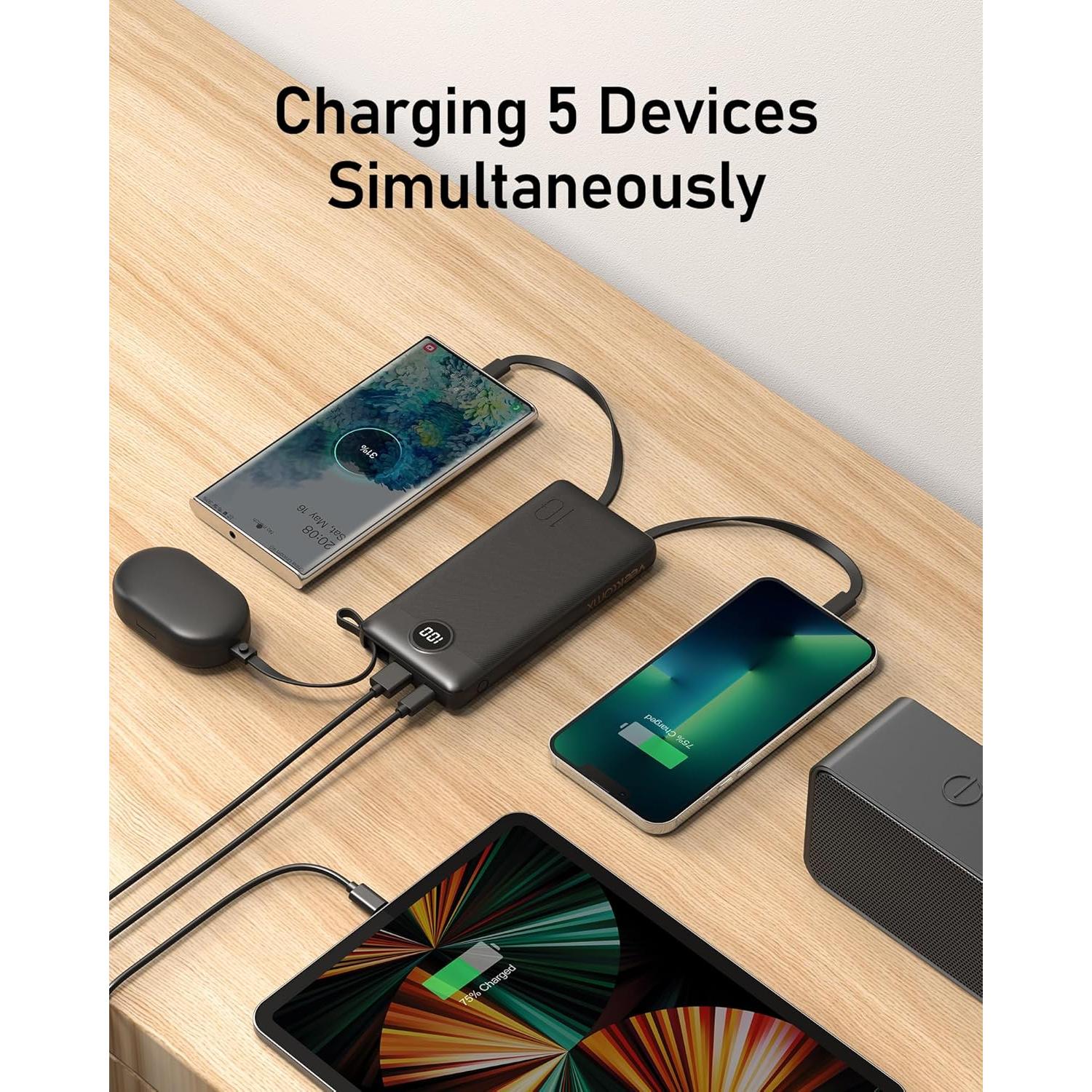 Cargador Portátil VEEKTOMX 10000mAh Carga Rápida USB-C Negro